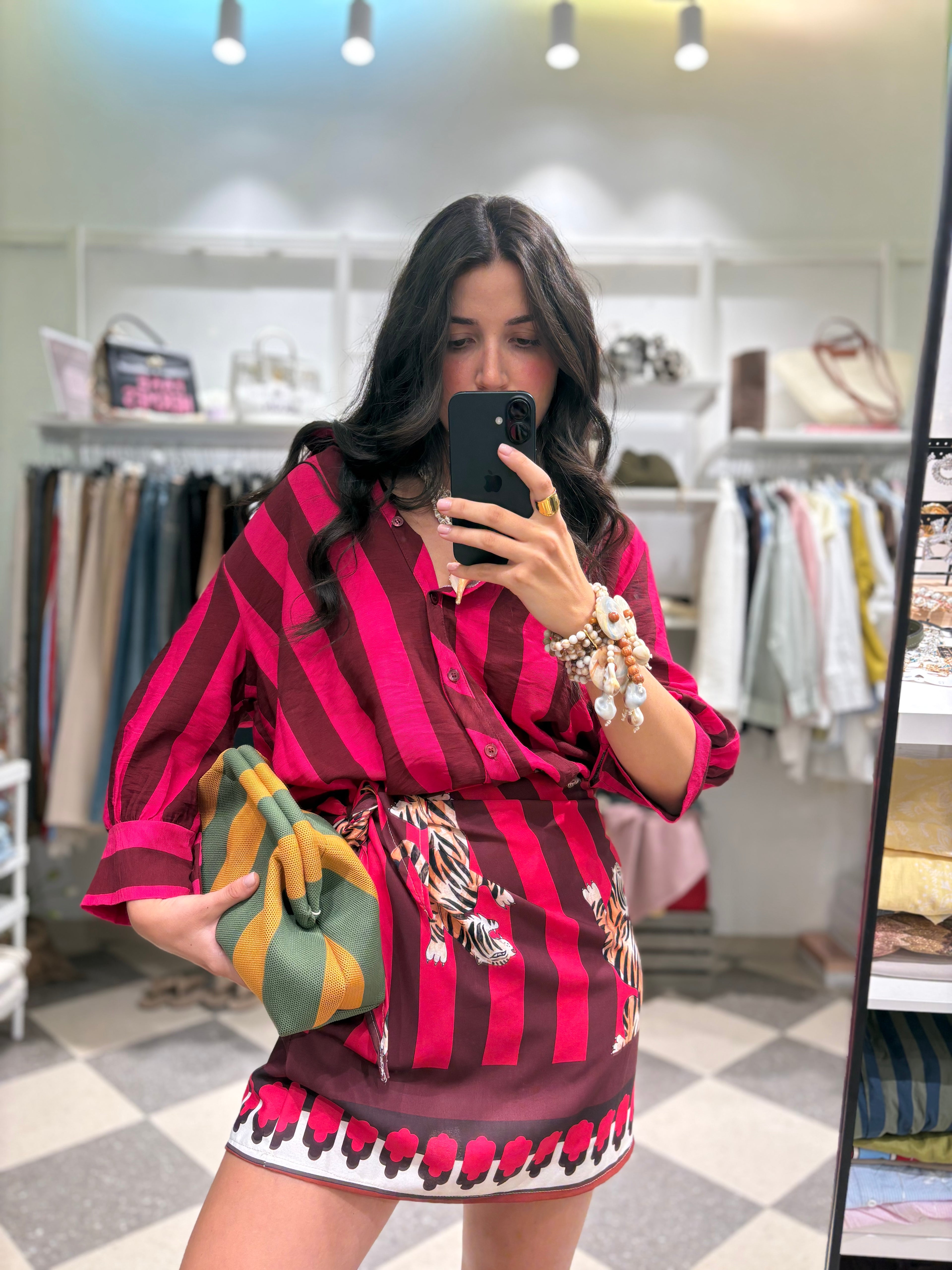 Coordinato camicia e gonna pareo stampa tigre