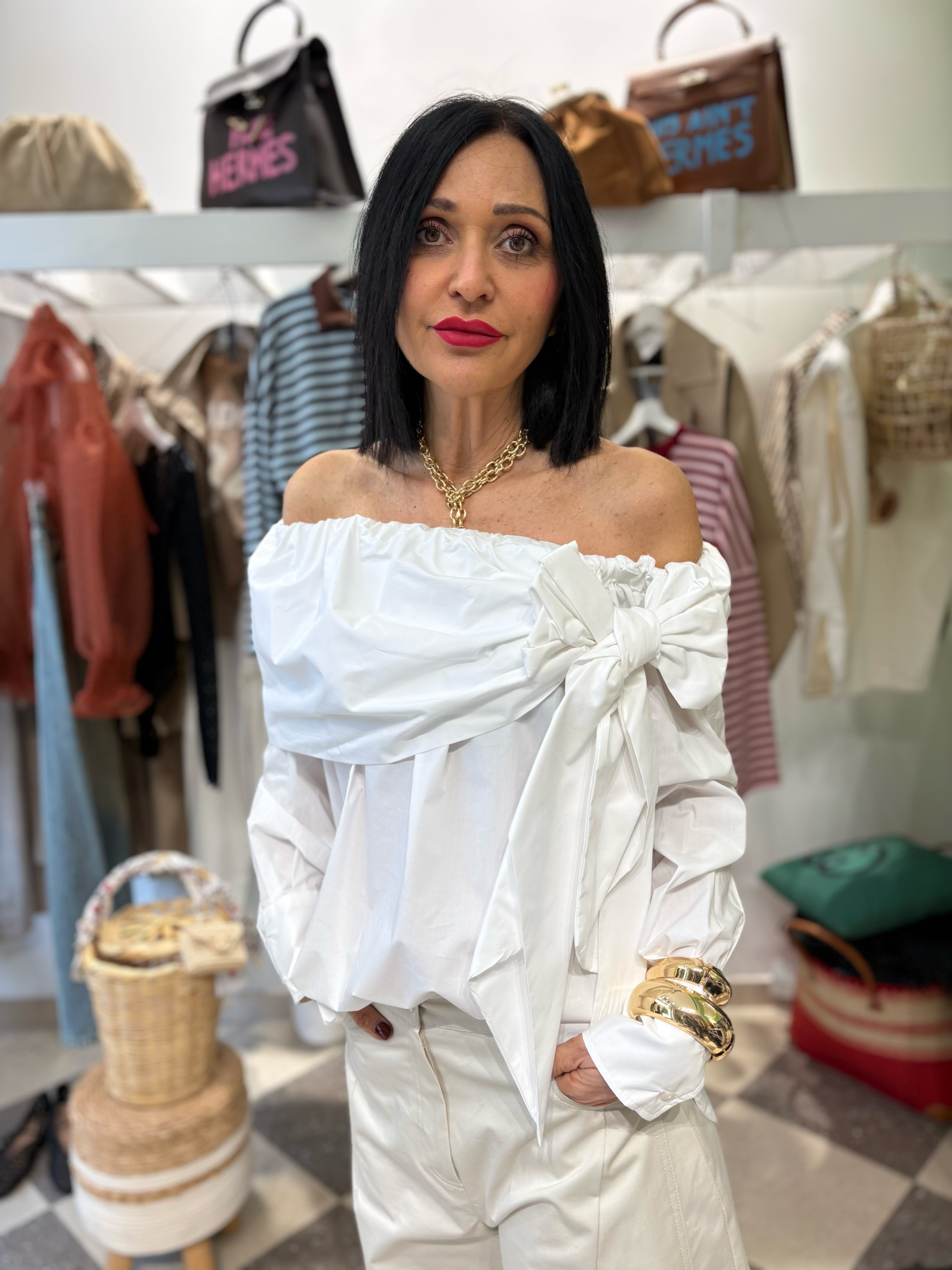 Motel | blusa con spalle scese e dettaglio fiocco