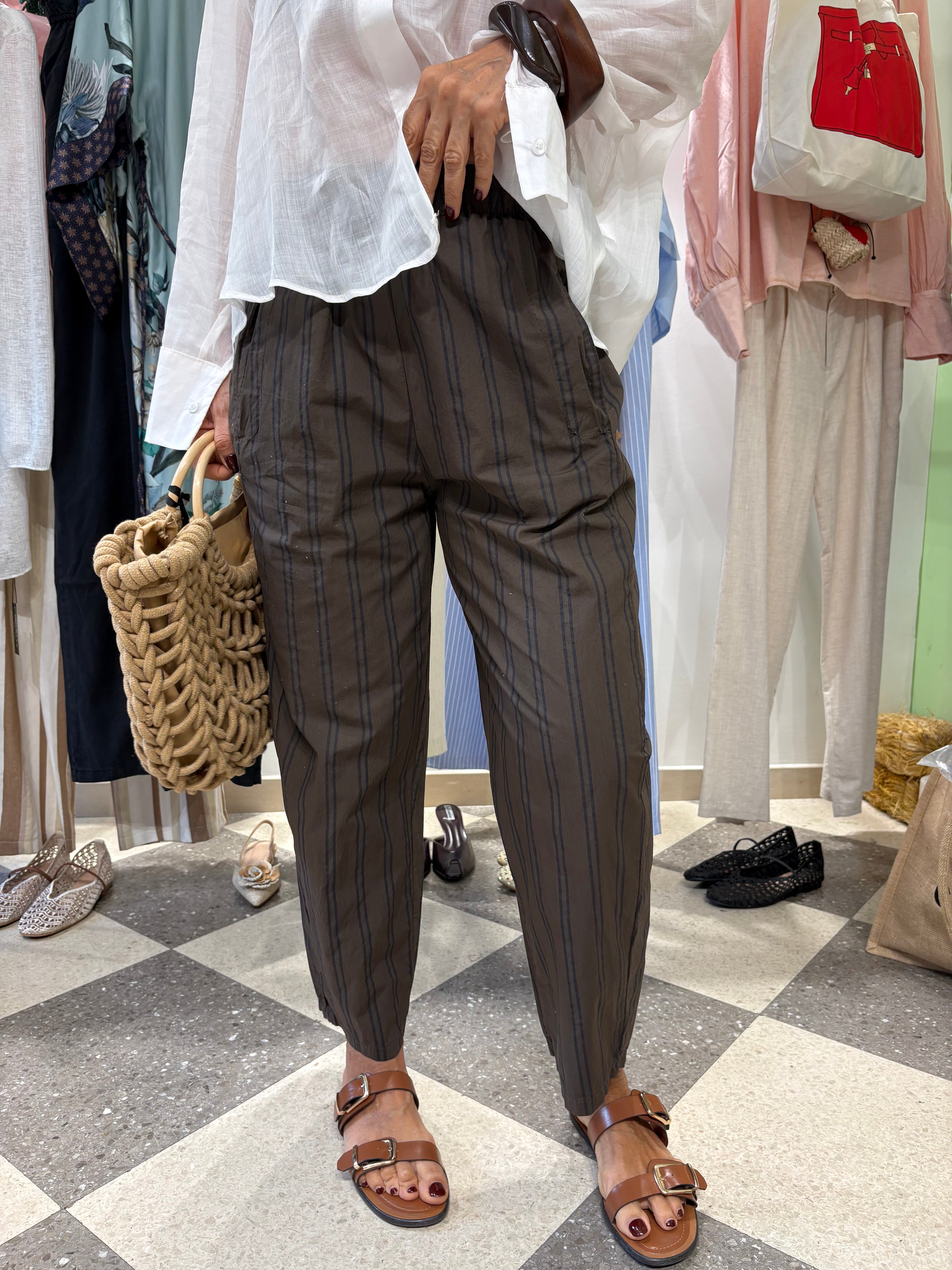 Pantalone gamba dritta- riga blu