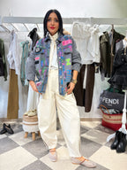 Giacca denim vintage grigia custom dipinta a mano - Come noi due