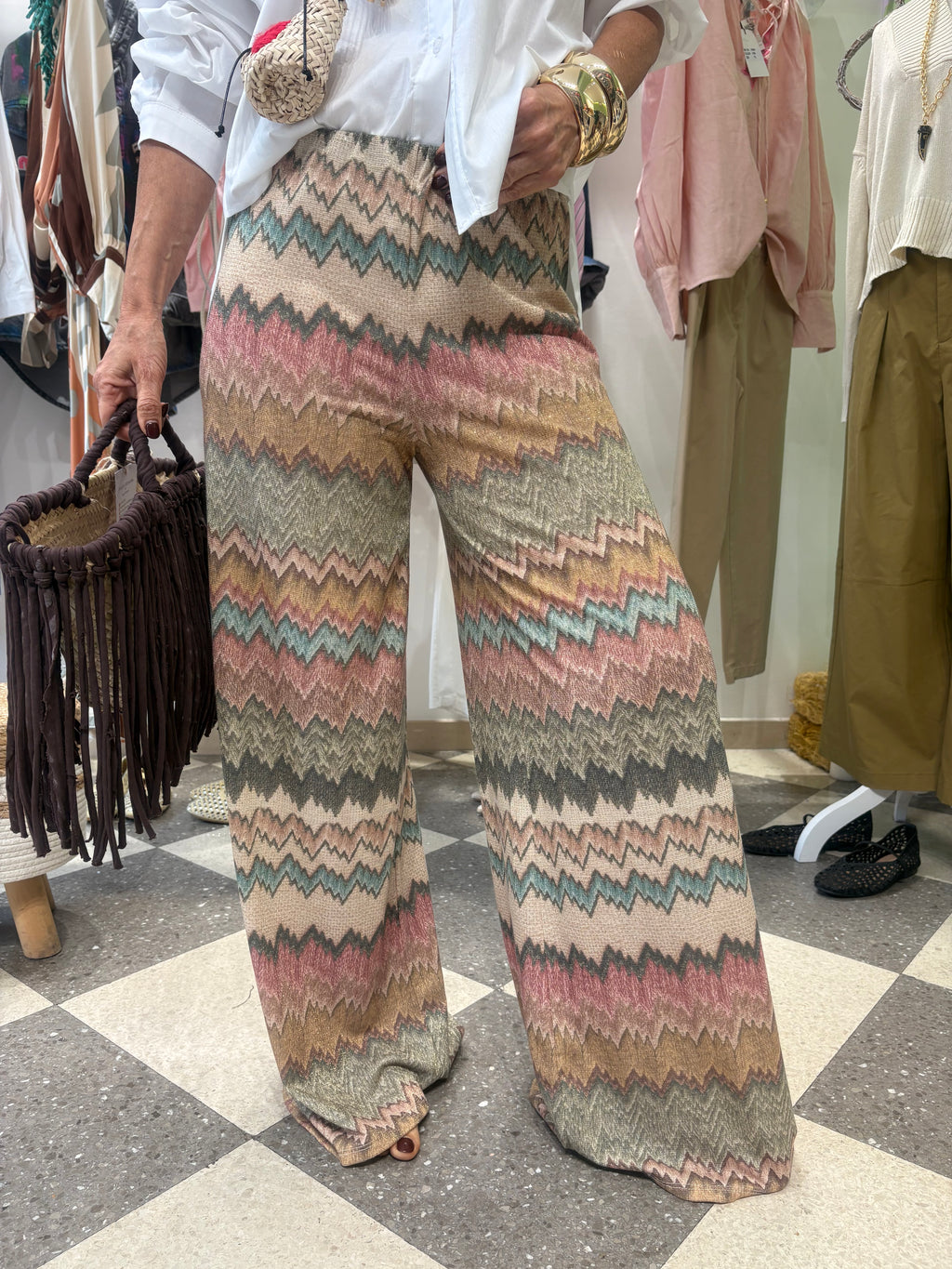 Pantalone gamba ampia fantasia