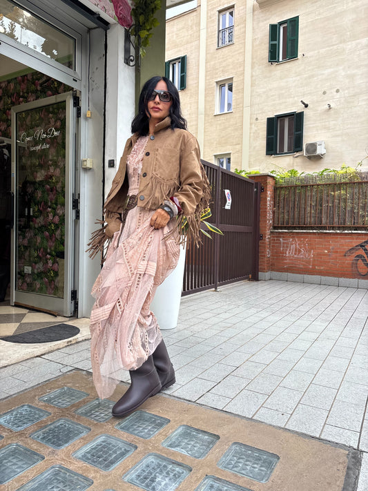 Abito boho rosa poudre