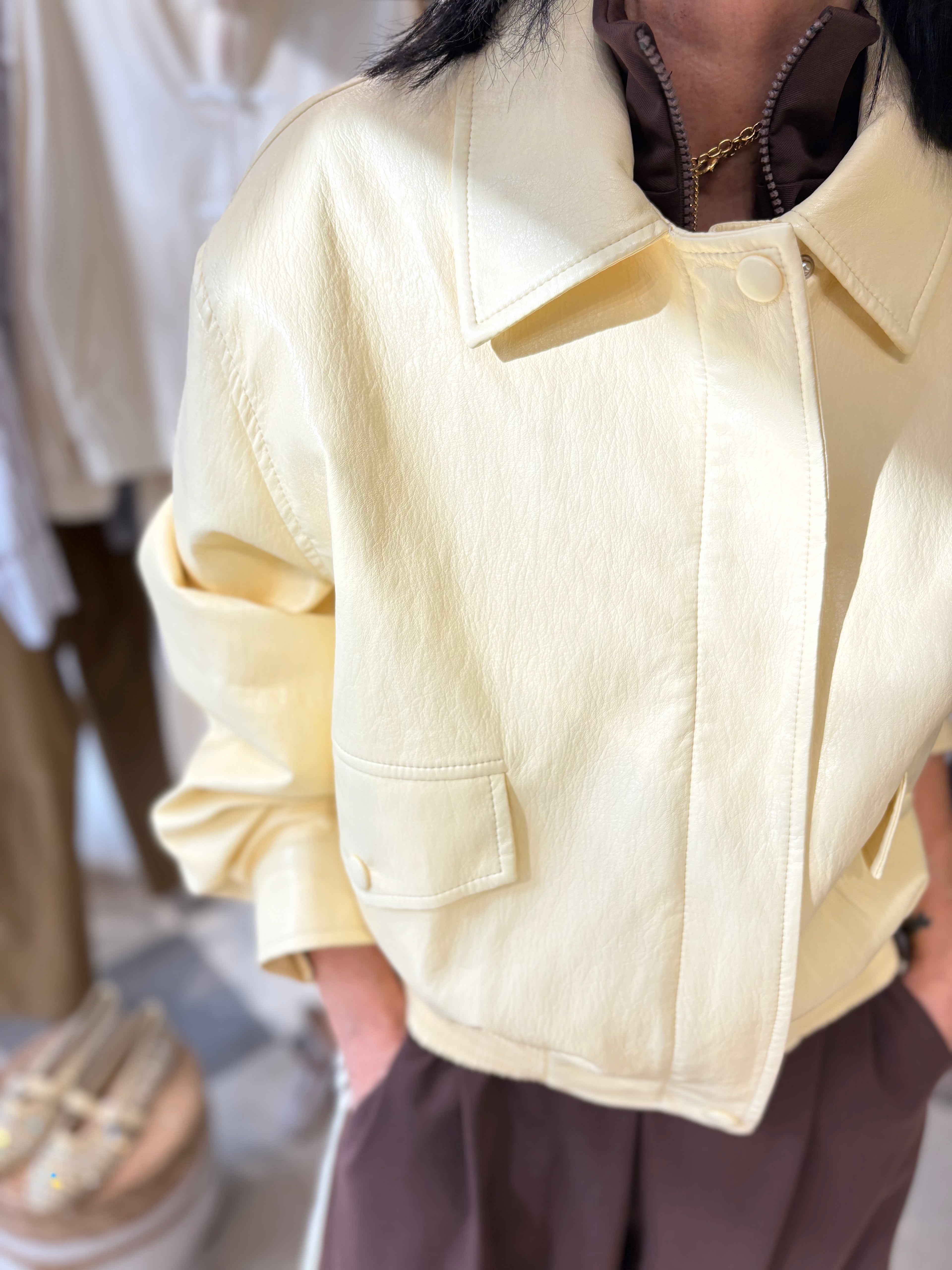 Bomber effetto pelle giallo limone