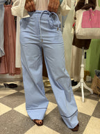 Pantalone palazzo riga azzurra