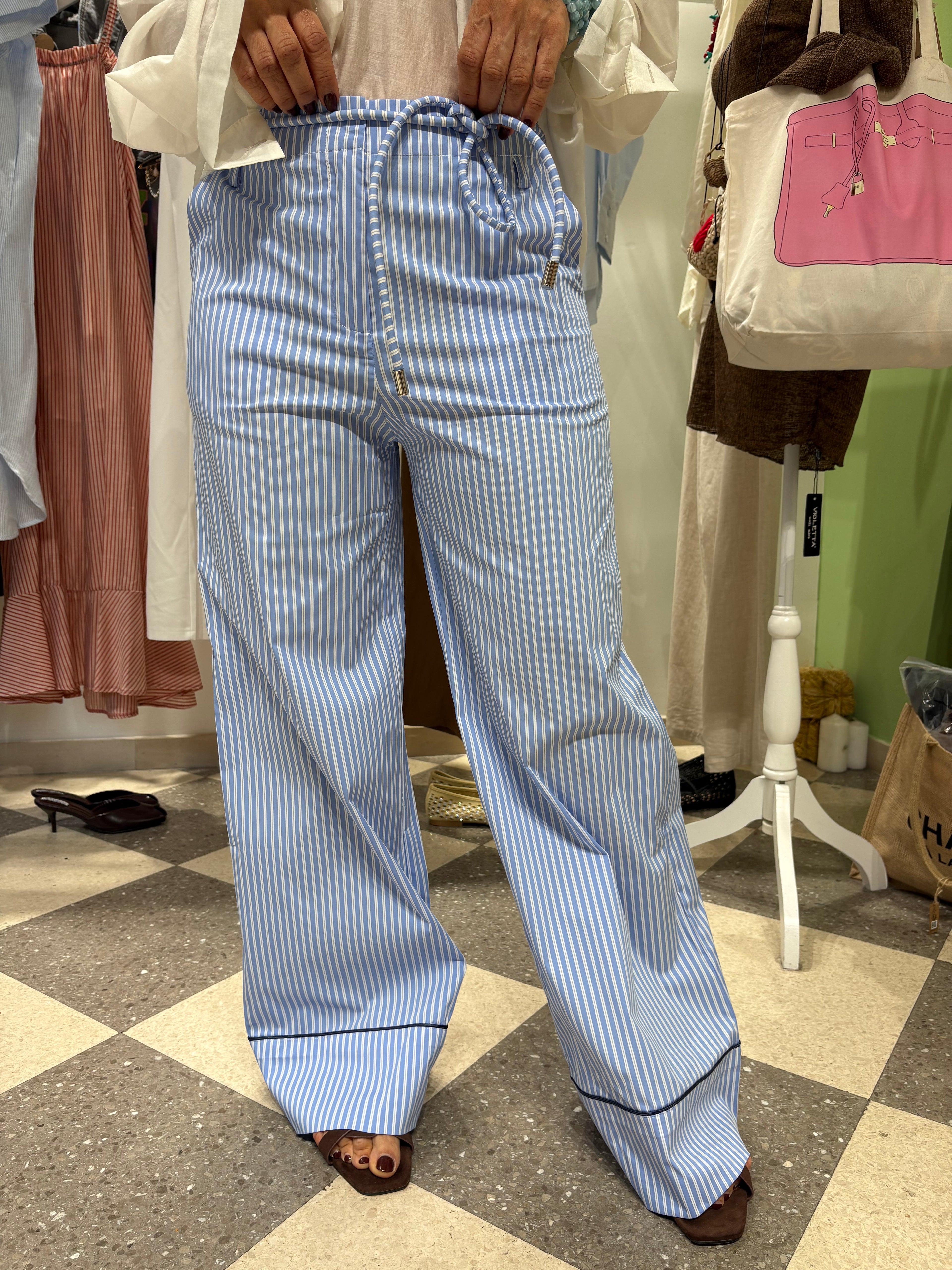 Pantalone palazzo riga azzurra