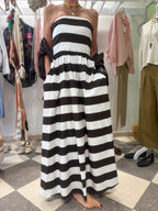 Abito senza spalline maxi righe cioccolato e panna
