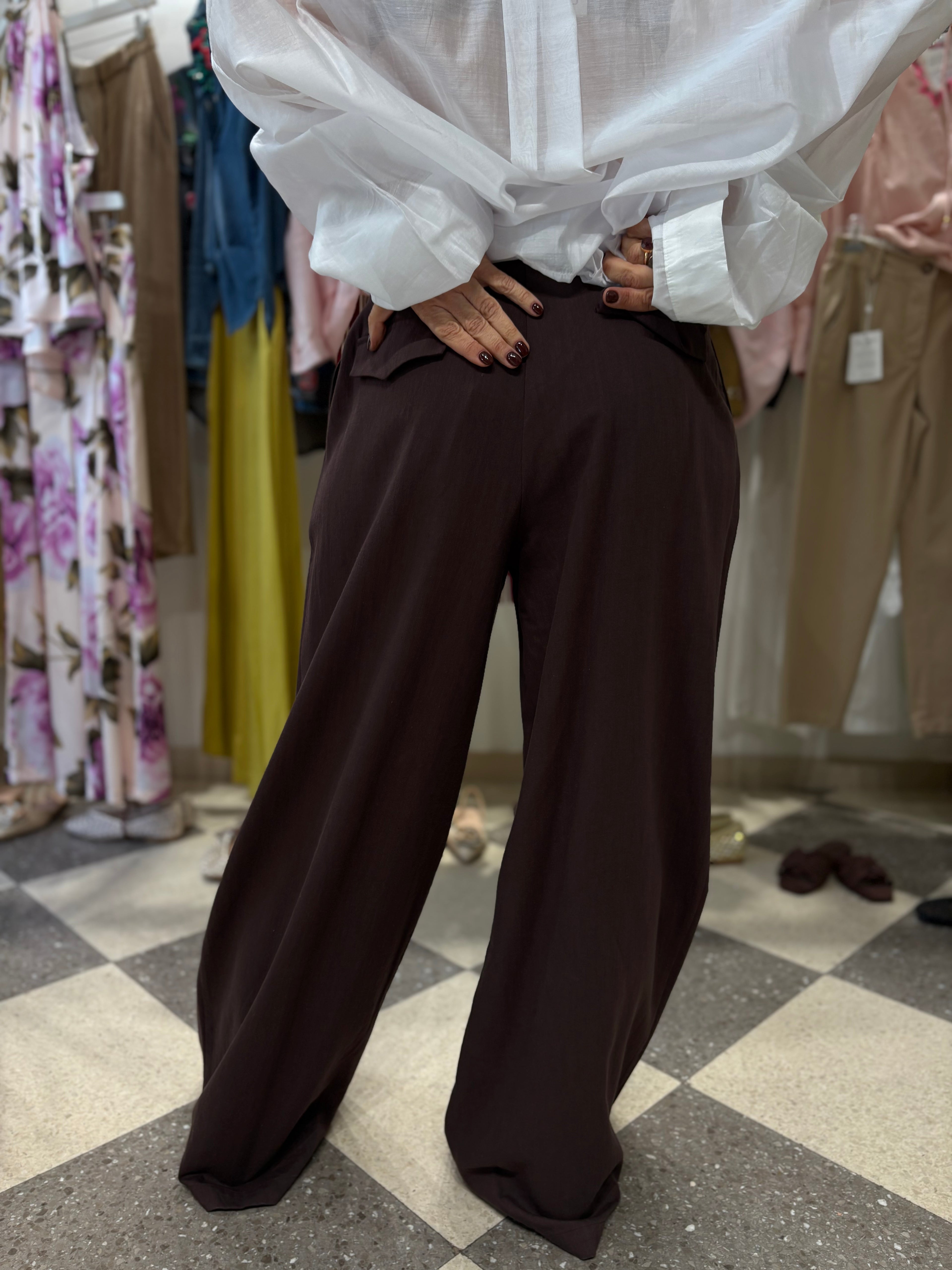 Pantalone gamba ampia cioccolato
