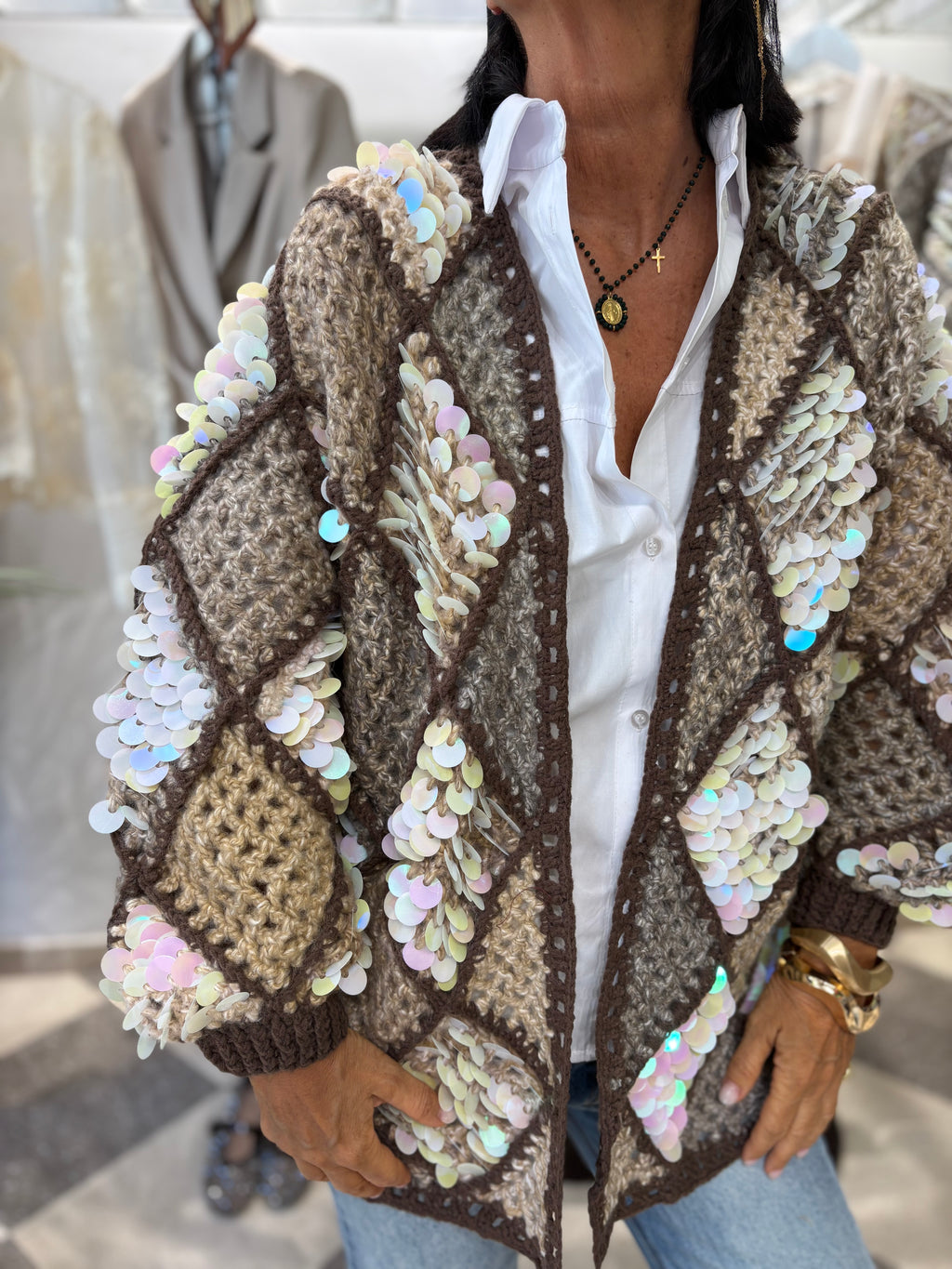 Cardigan gioiello con paillettes