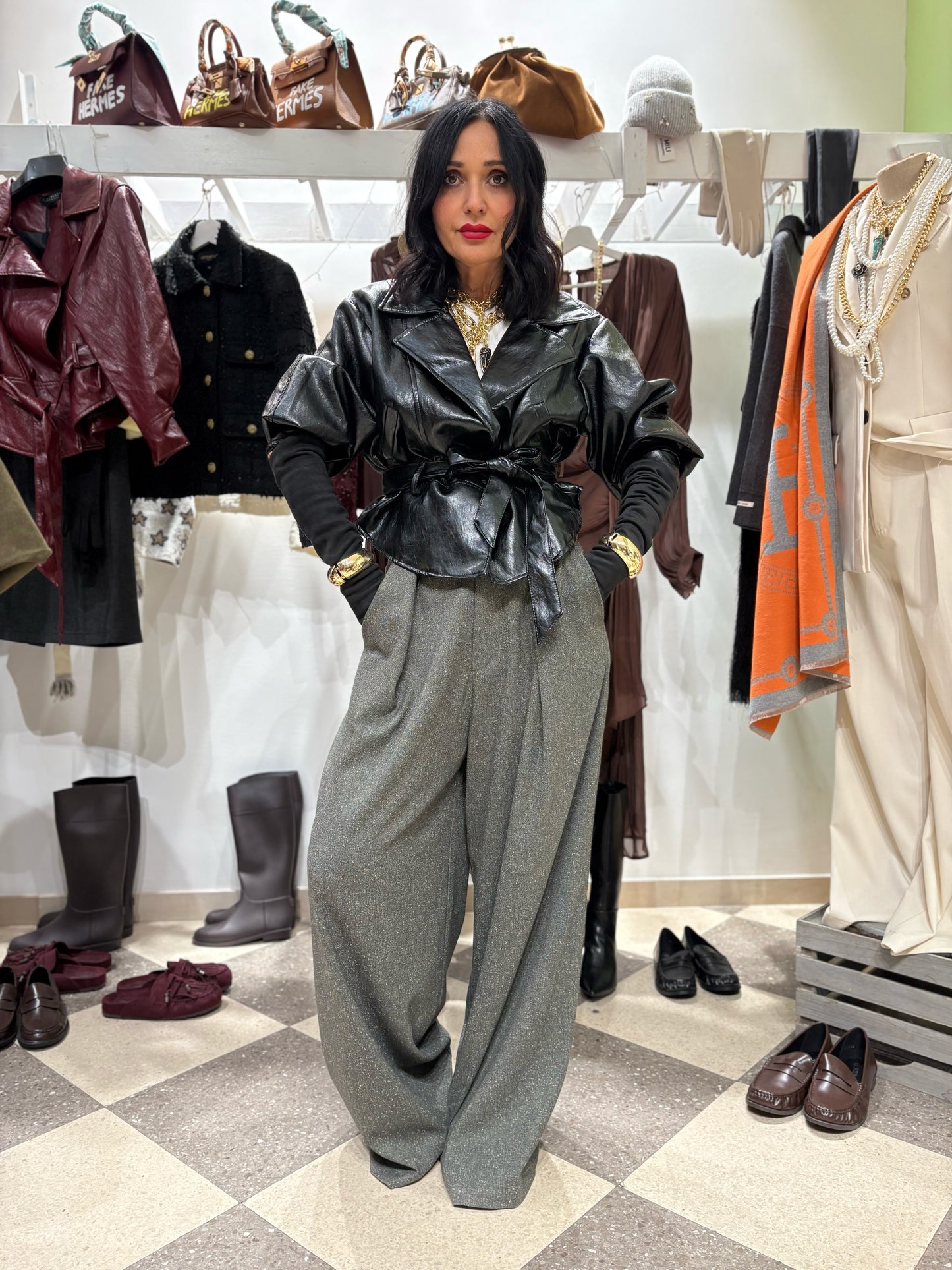 Pantalone a palazzo verde mélange