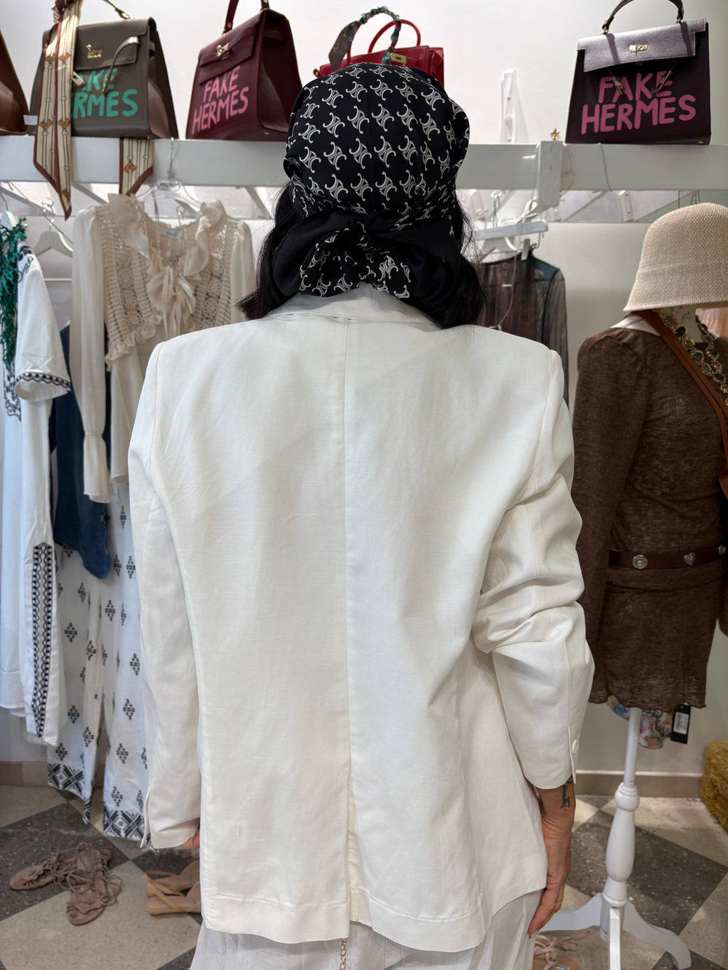 Blazer in misto lino bianco