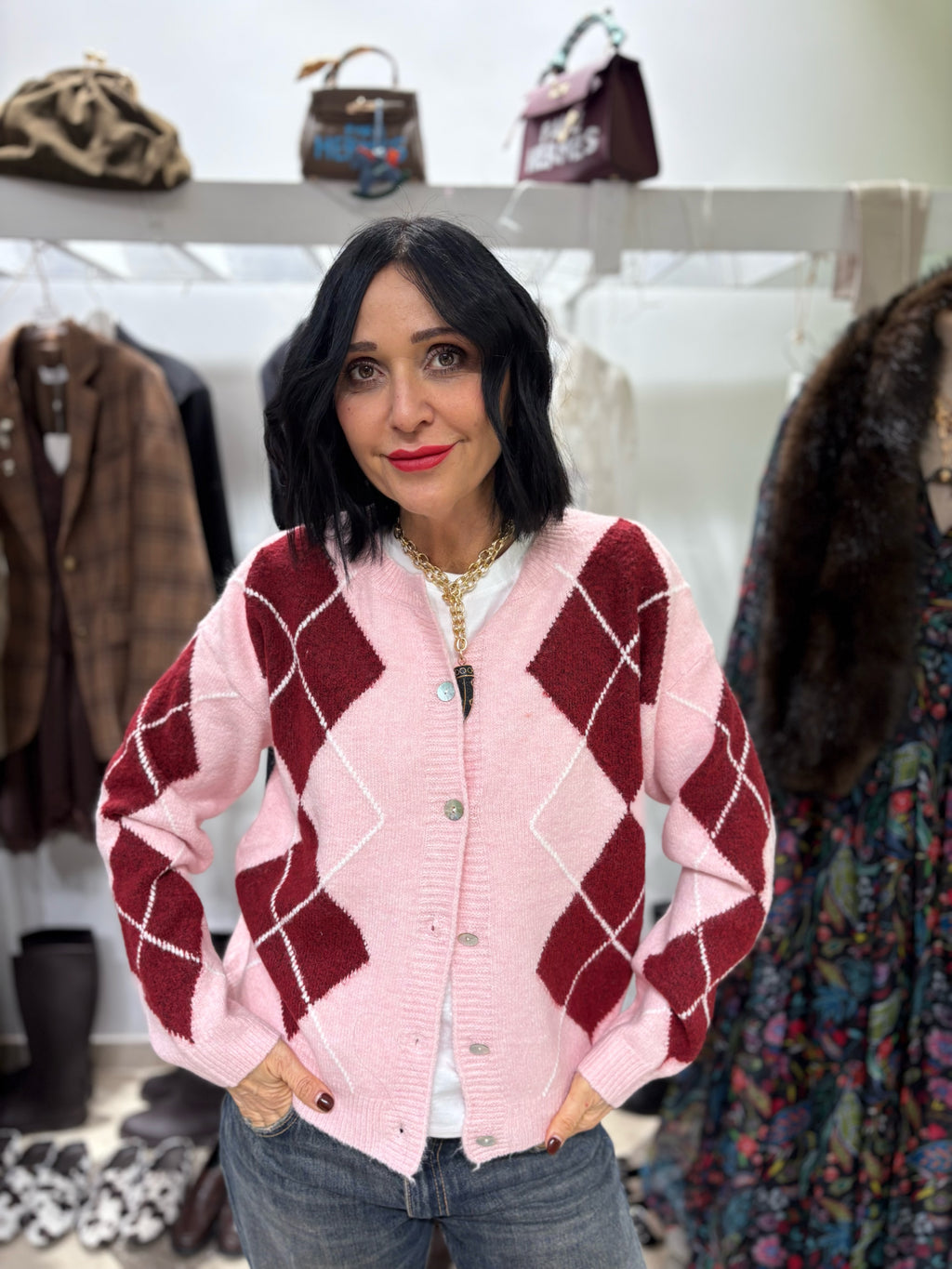 Cardigan rombi strawberry