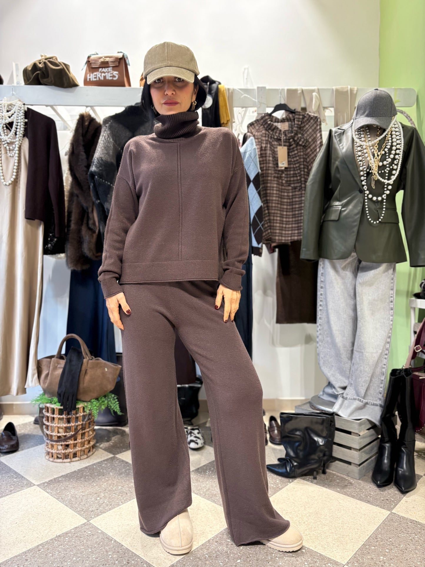 Coordinato in maglia cacao