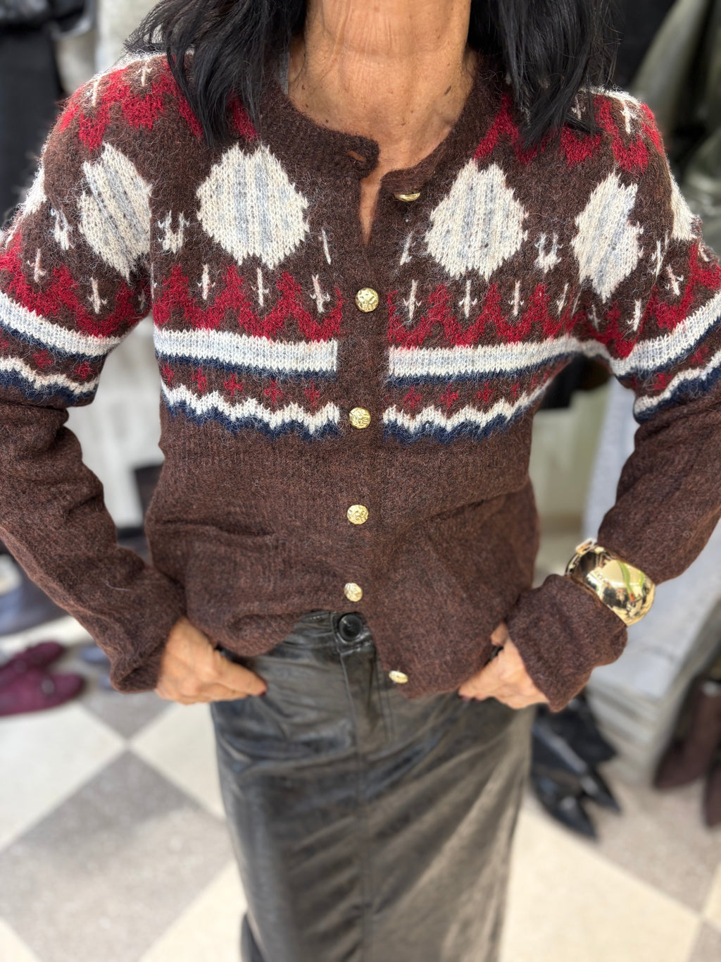 Cardigan fair isle cioccolato