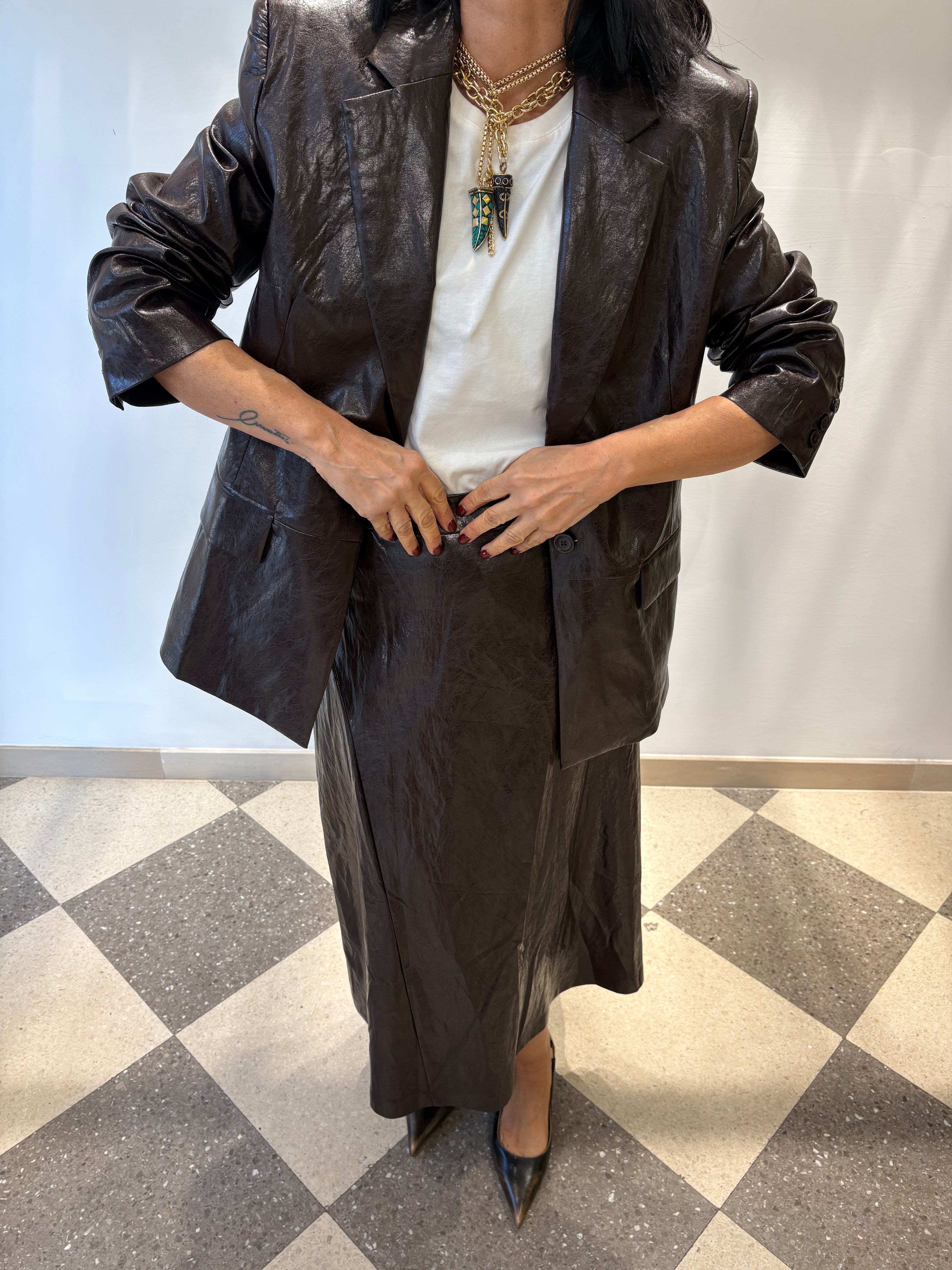 Blazer effetto pelle cioccolato