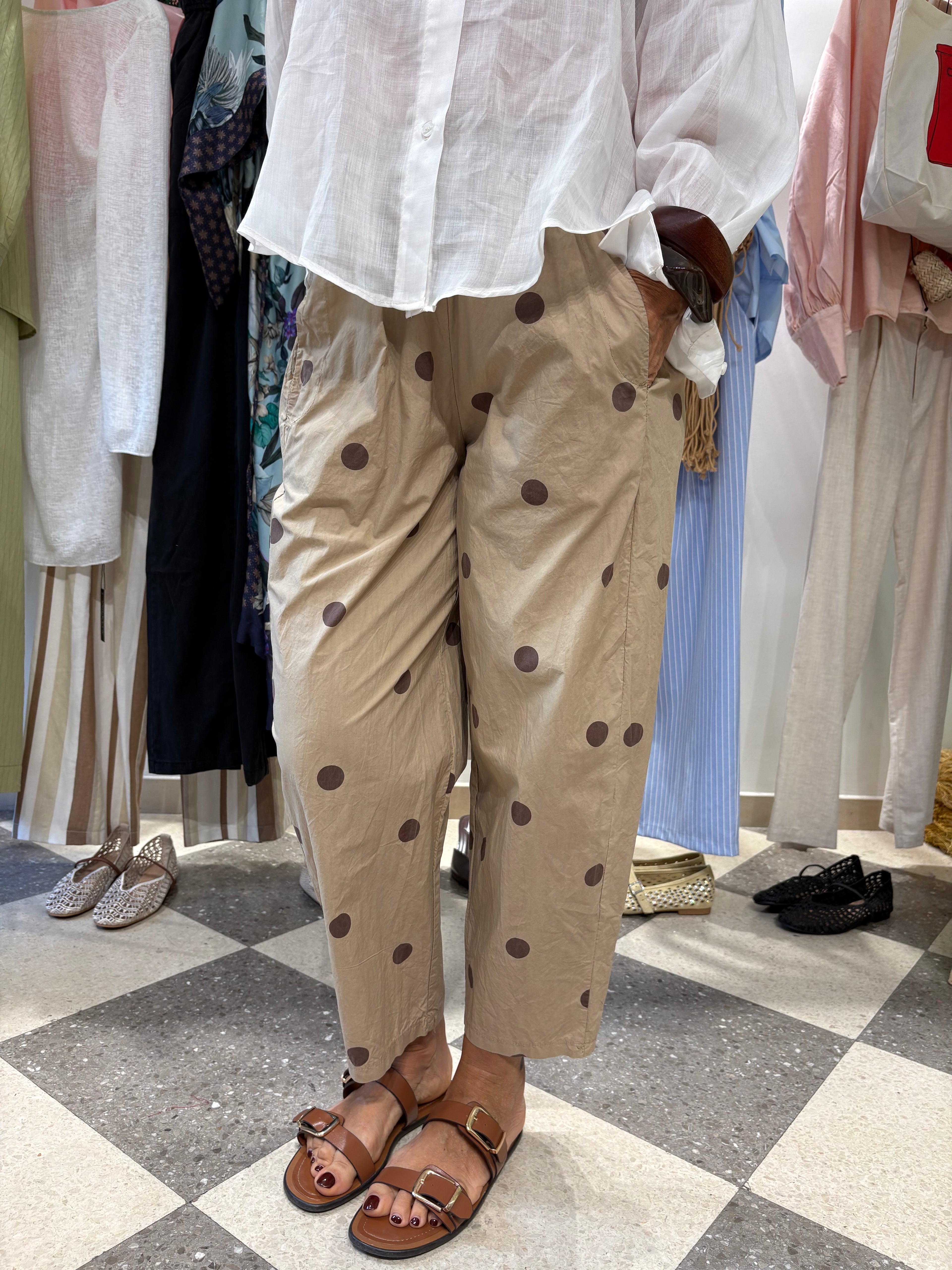 Pantalone gamba dritta pois - sabbia