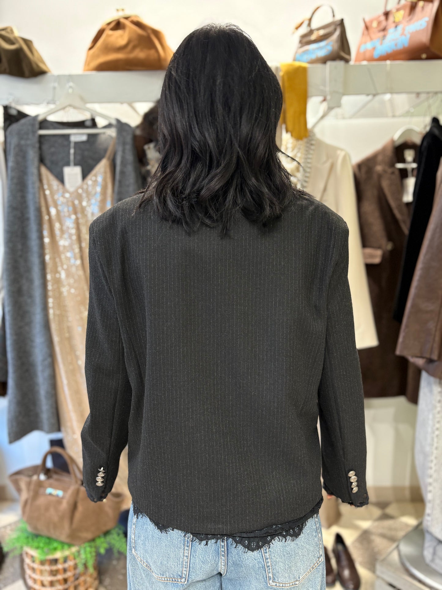 Motel giacca doppiopetto con dettagli in pizzo