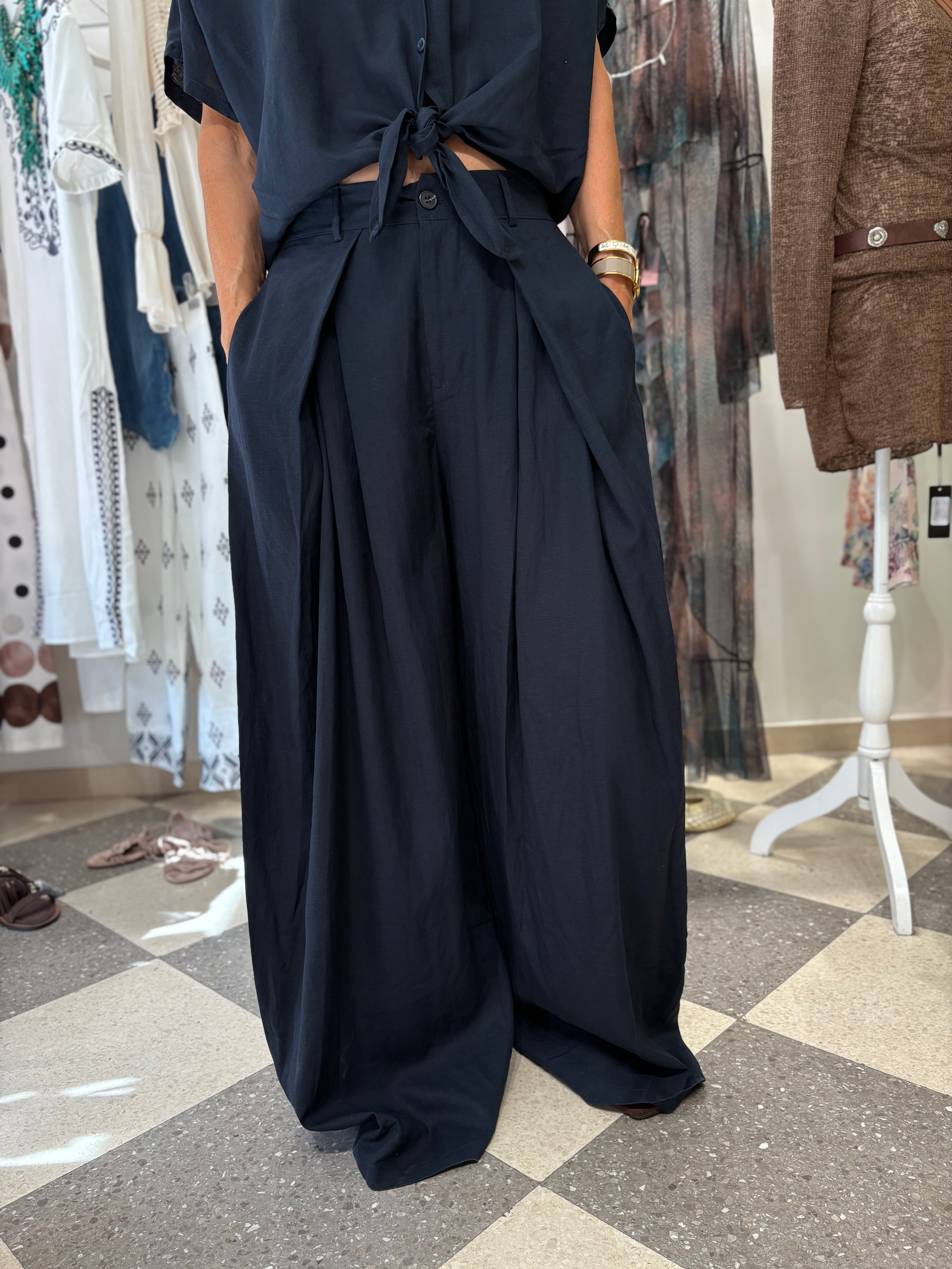Completo camicia e pantalone palazzo - blu notte