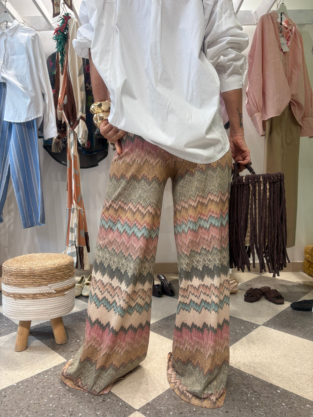 Pantalone gamba ampia fantasia