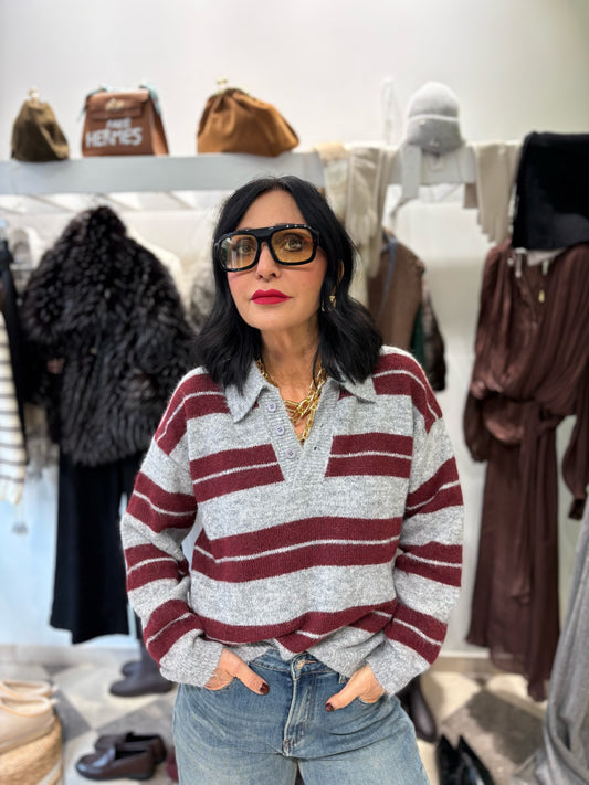 Polo stripes burgundy e grigio