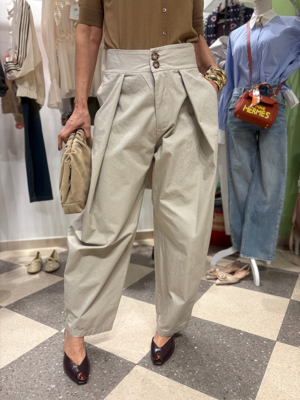 Pantalone balloon vita alta - ghiaccio