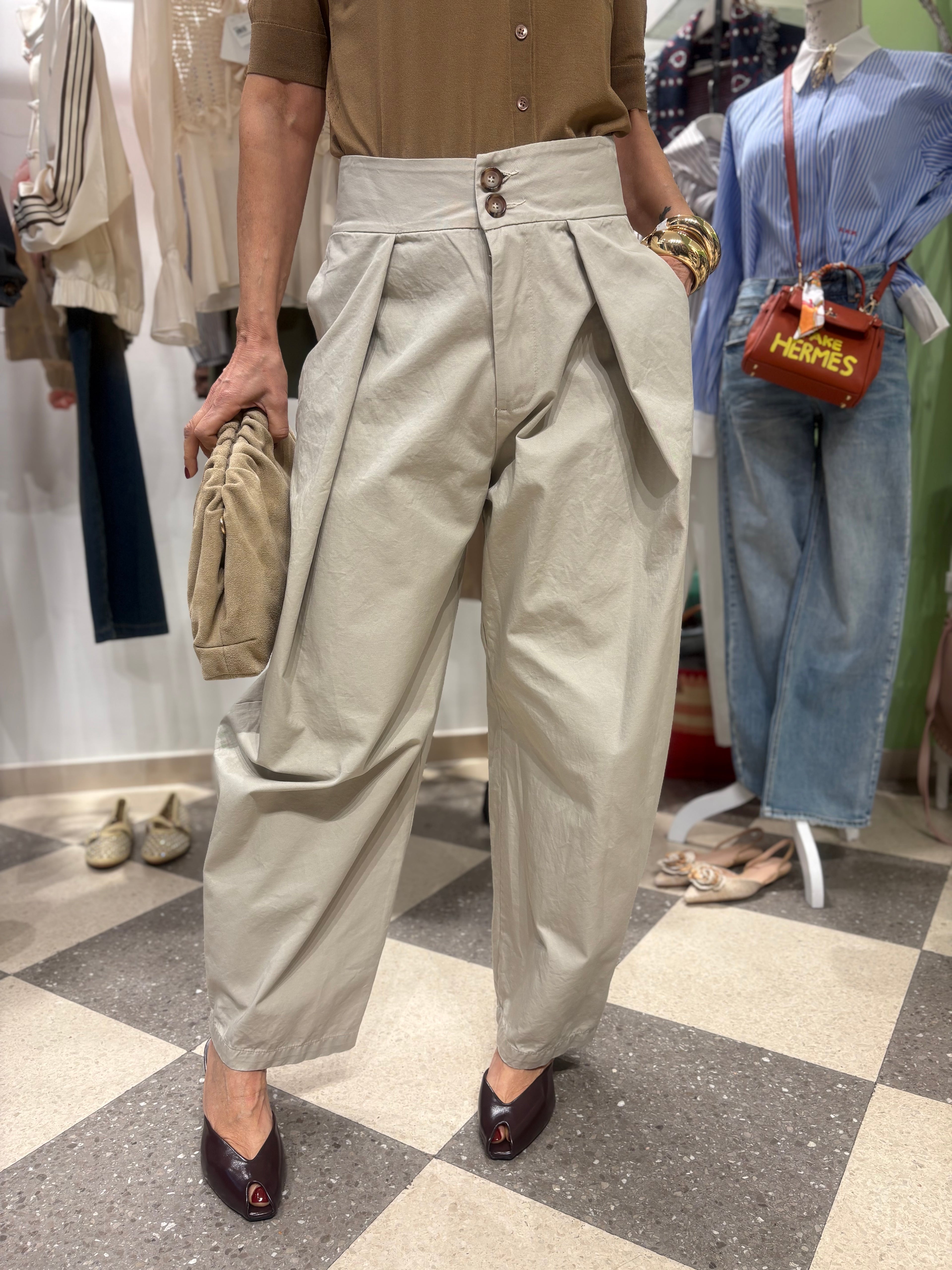 Pantalone balloon vita alta - ghiaccio