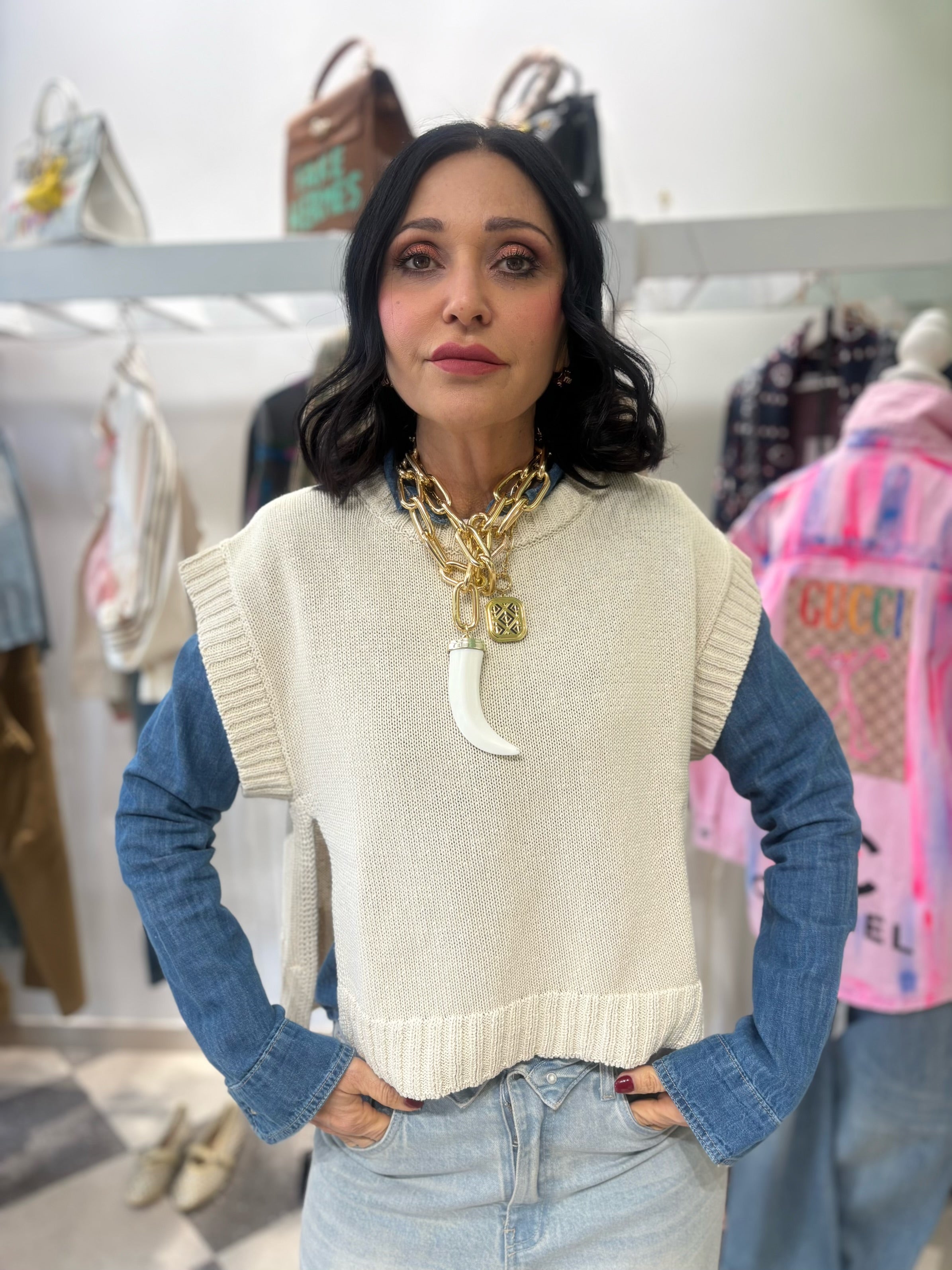 Gilet in 100% cotone panna