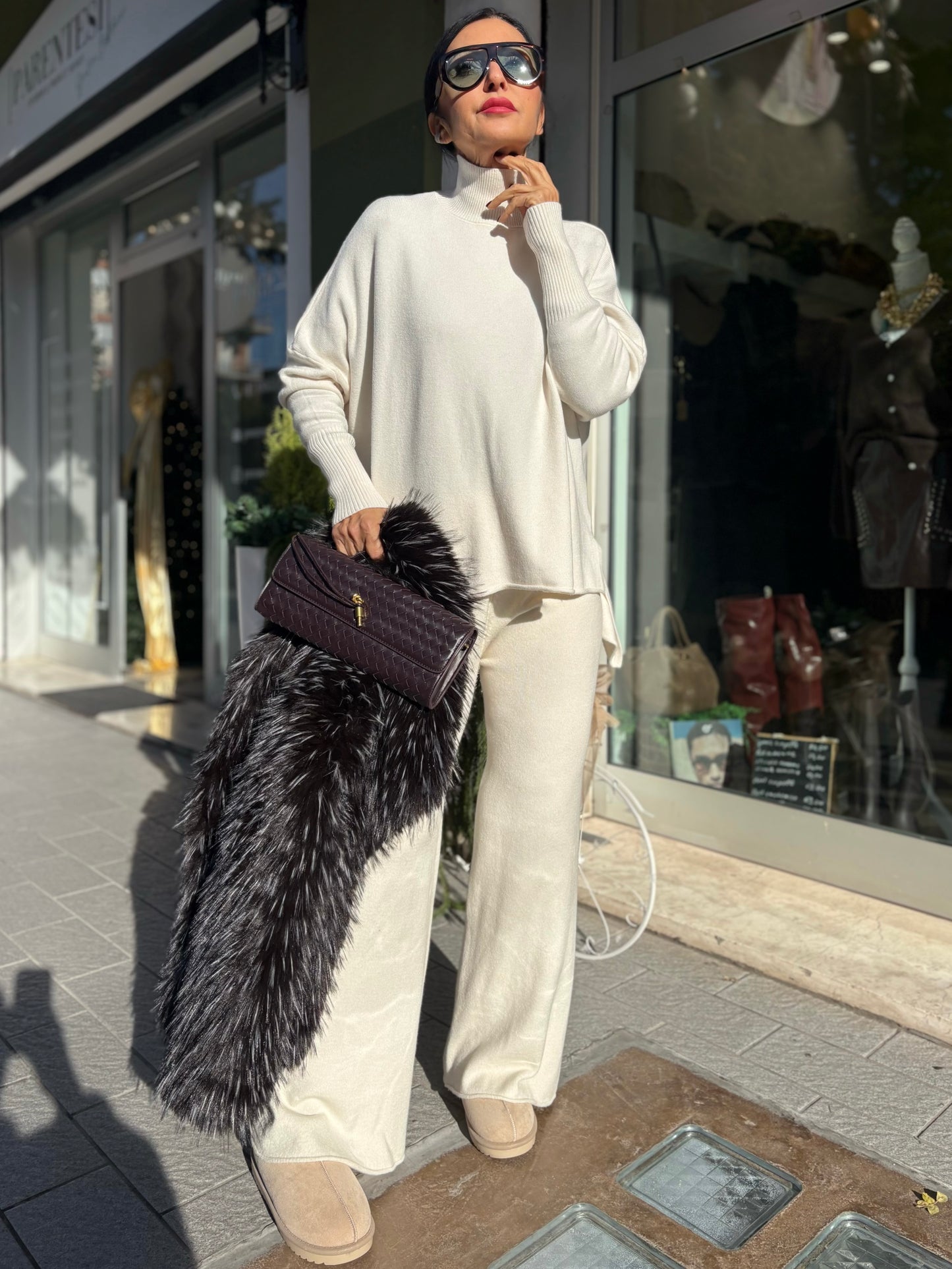 Coordinato in maglia Panna