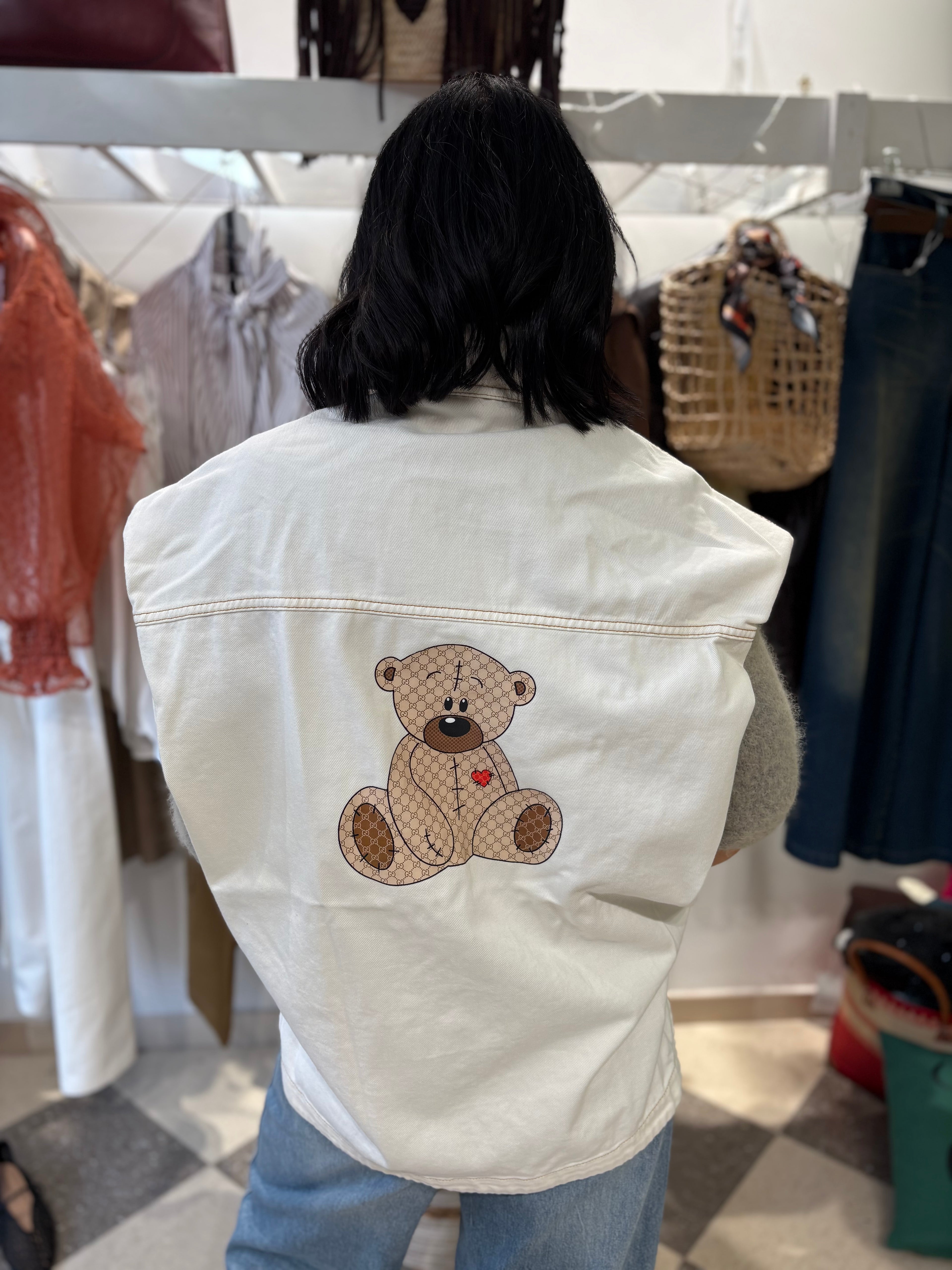 Gilet white denim teddy
