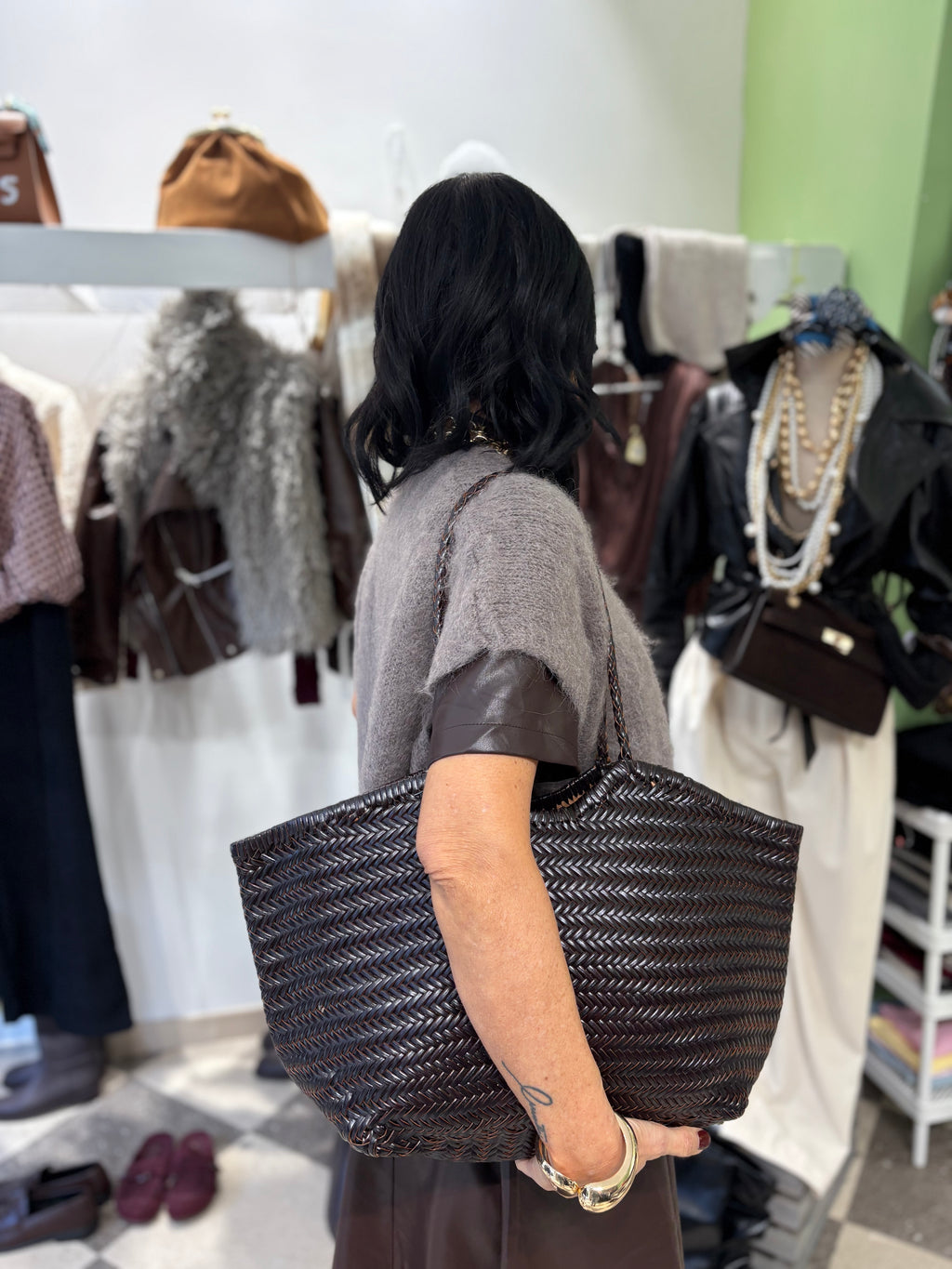 Maxi bag in pelle intrecciata