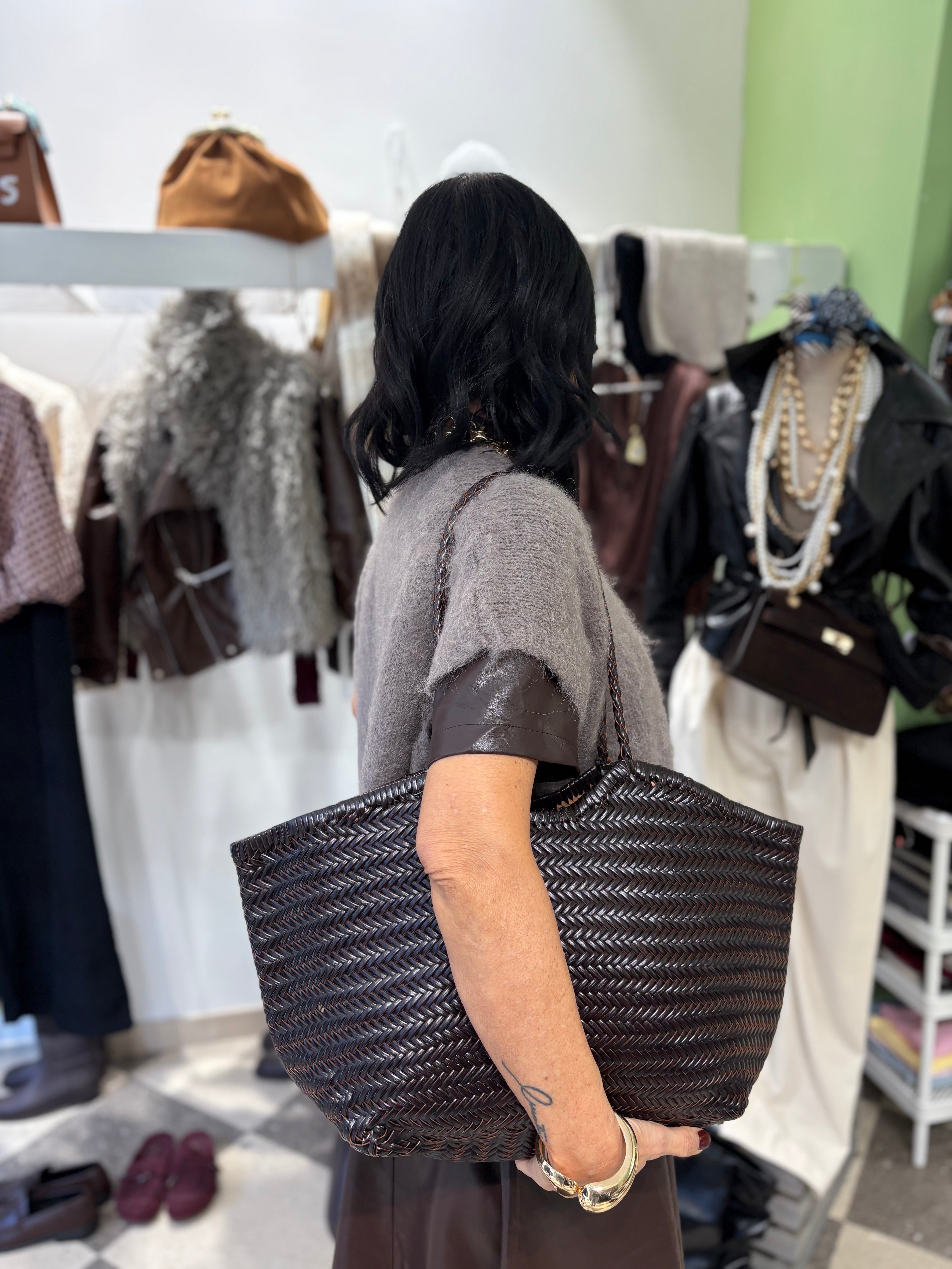 Maxi bag in pelle intrecciata