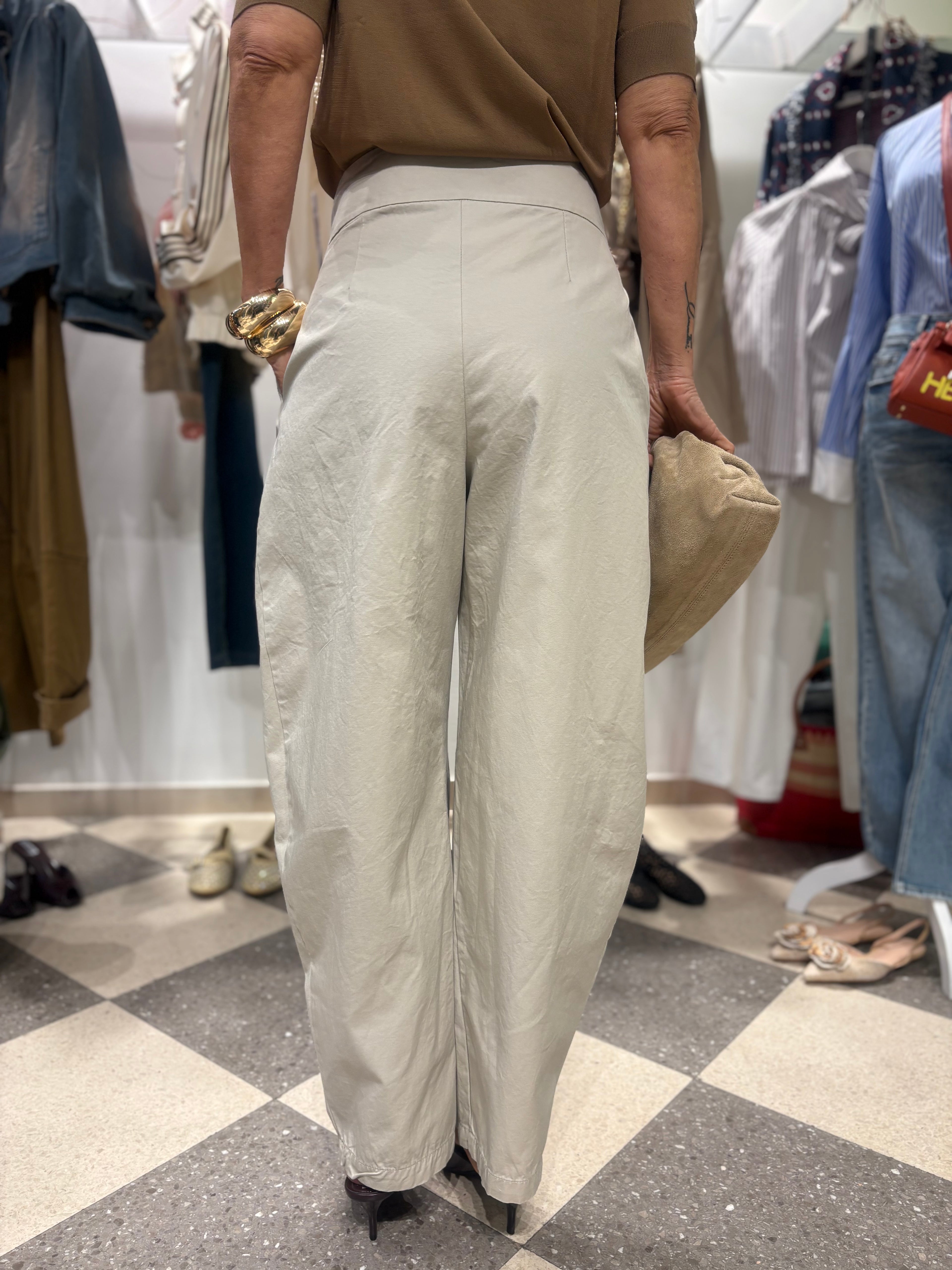 Pantalone balloon vita alta - ghiaccio