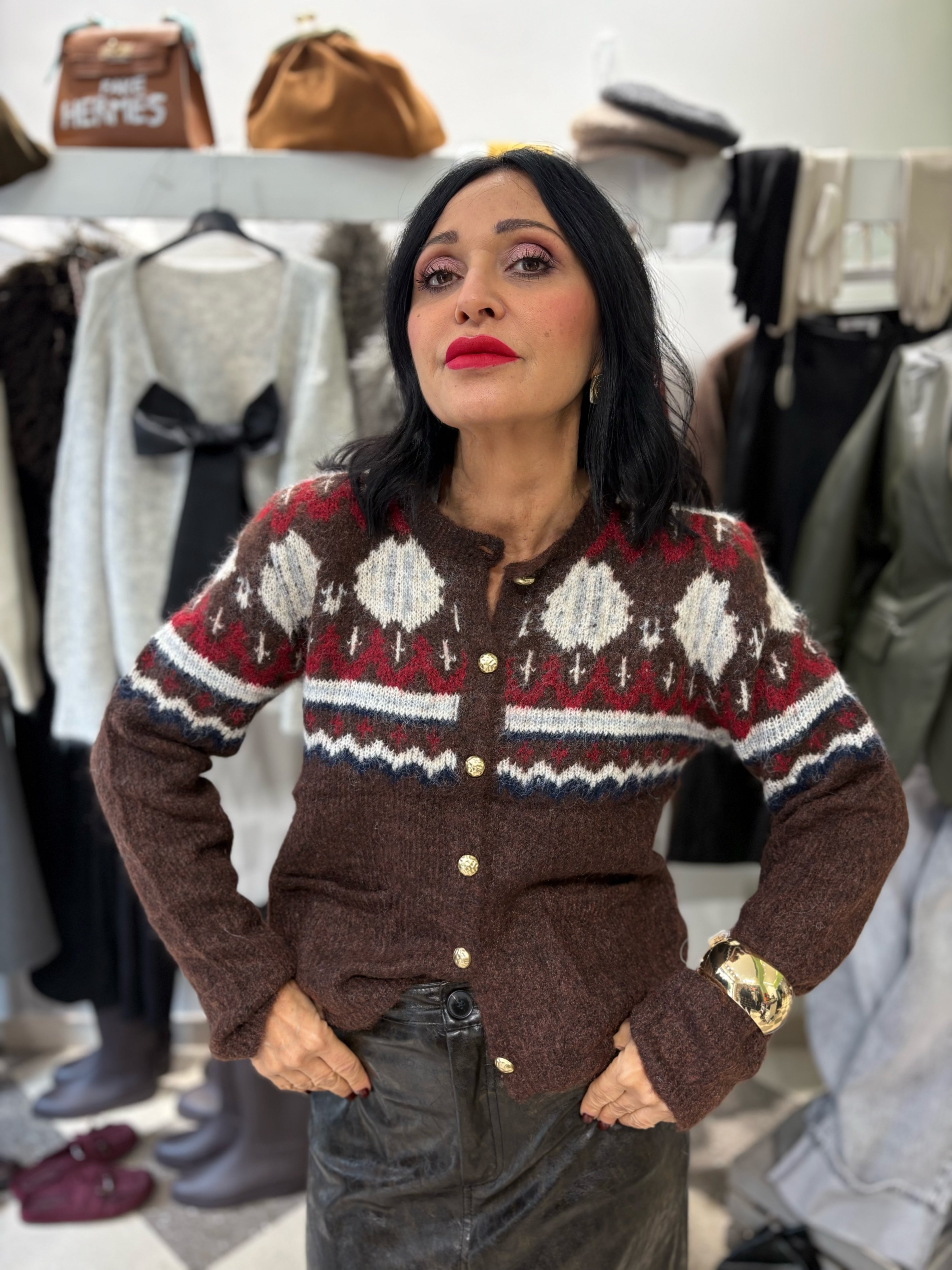 Cardigan fair isle cioccolato