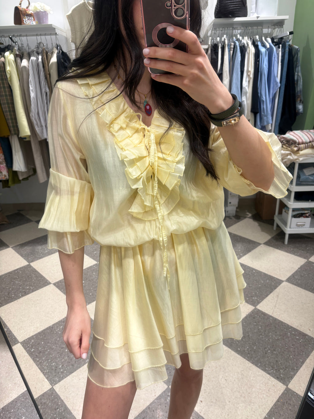 Mini abito con rouches color giallo