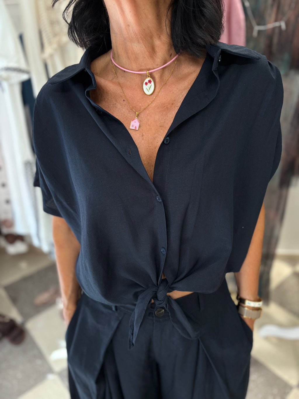 Completo camicia e pantalone palazzo - blu notte