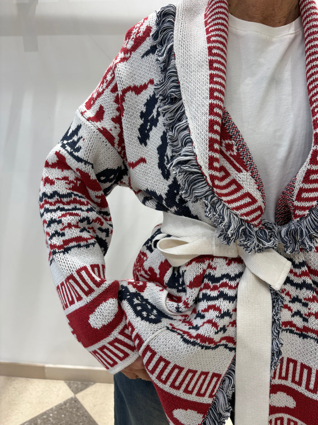 Motel cardigan stampa jacquard etnica