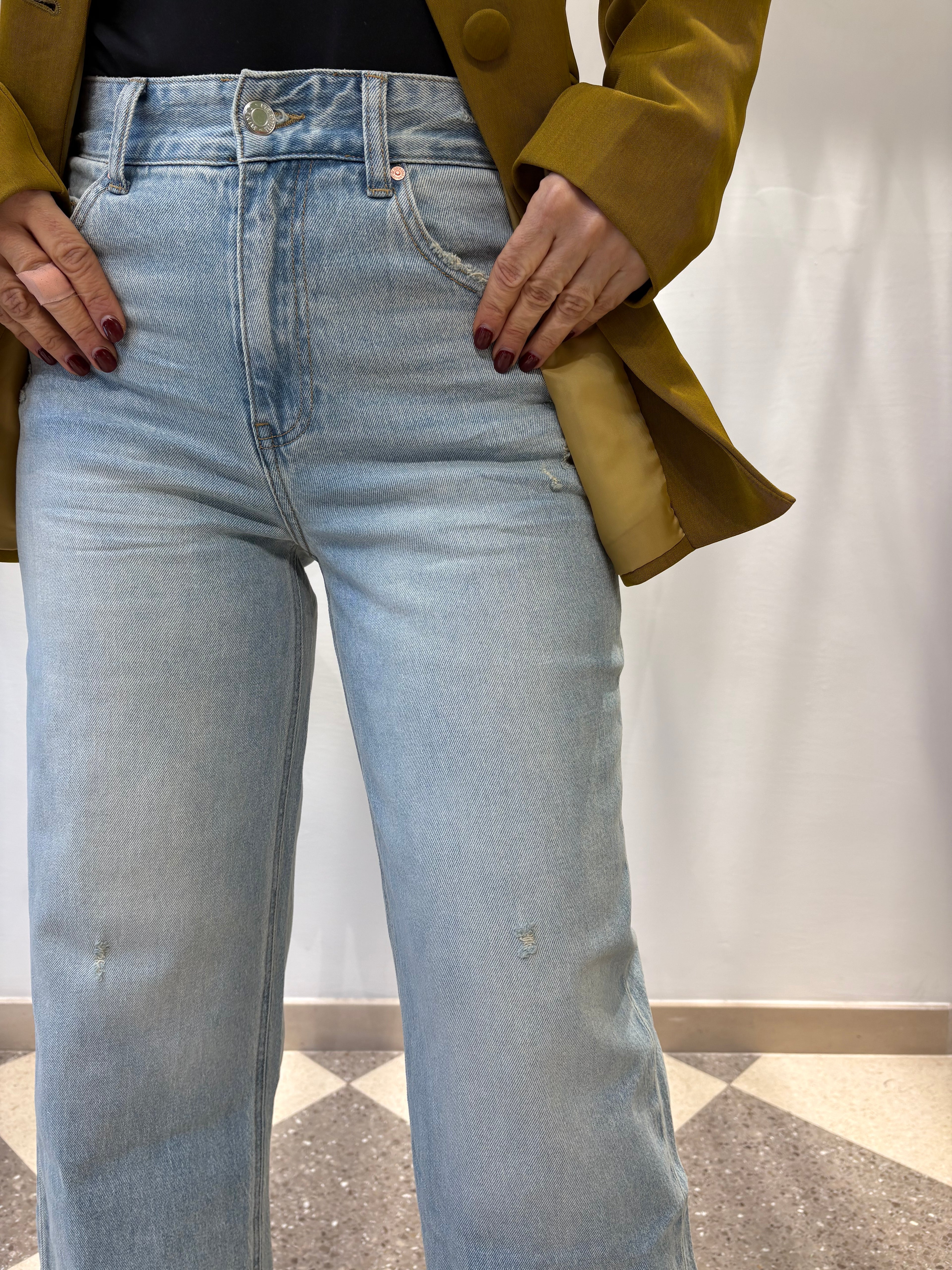 Denim straight leg vita alta