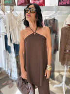 Coordinato plissé top e pantalone - cacao