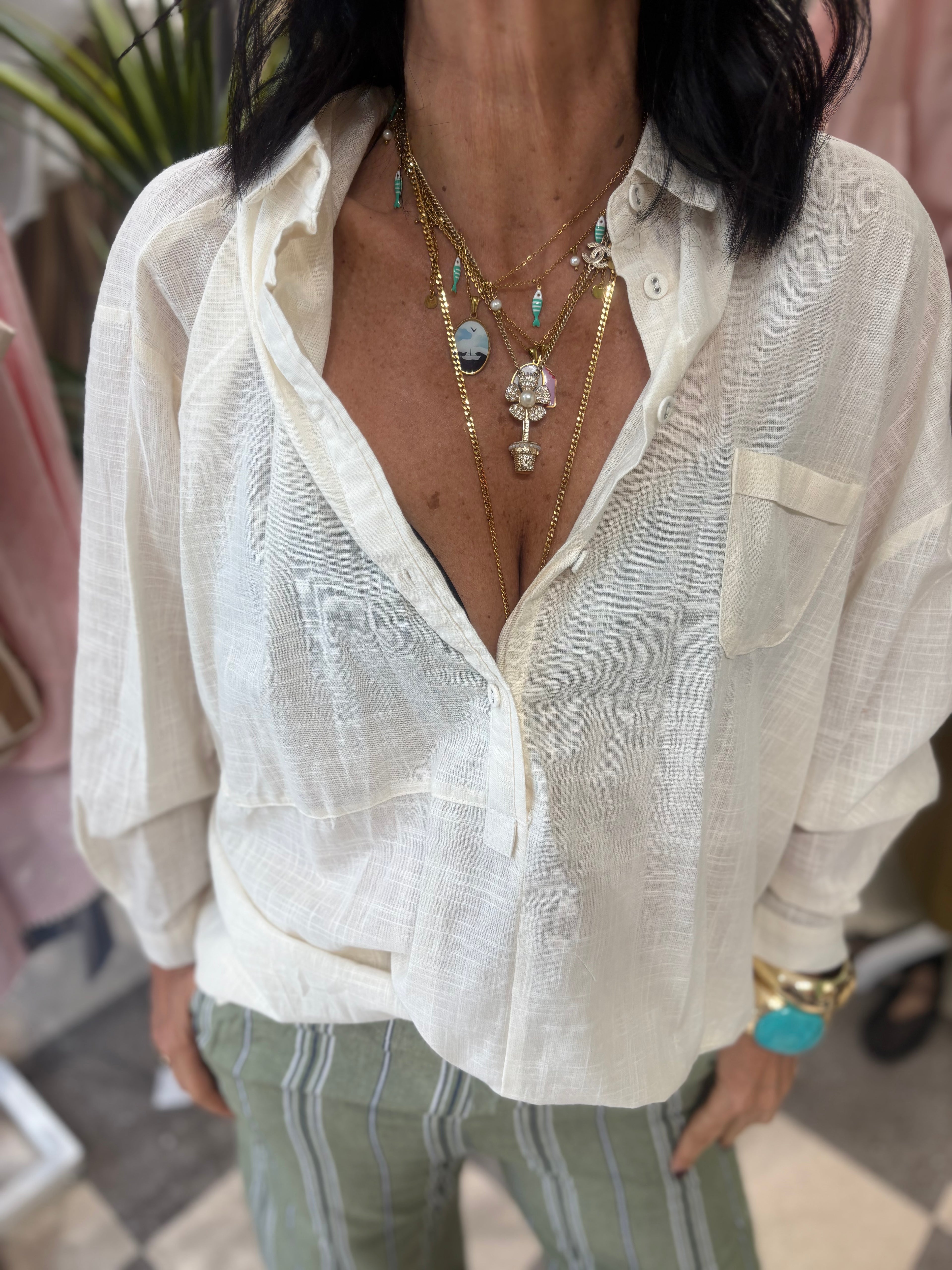 Camicia over 100% cotone burro