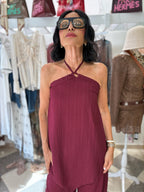 Coordinato plissé top e pantalone - bordeaux