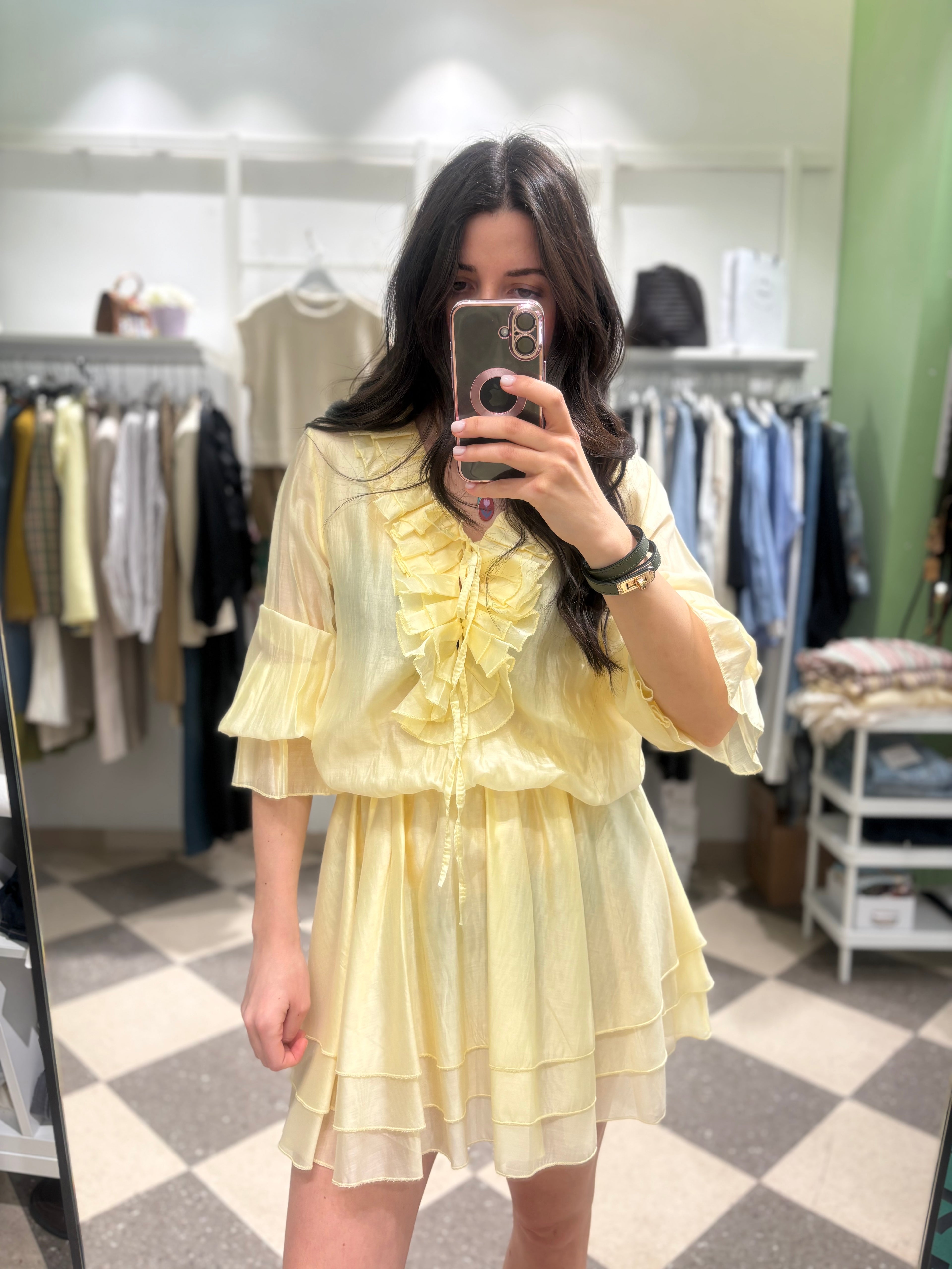 Mini abito con rouches color giallo
