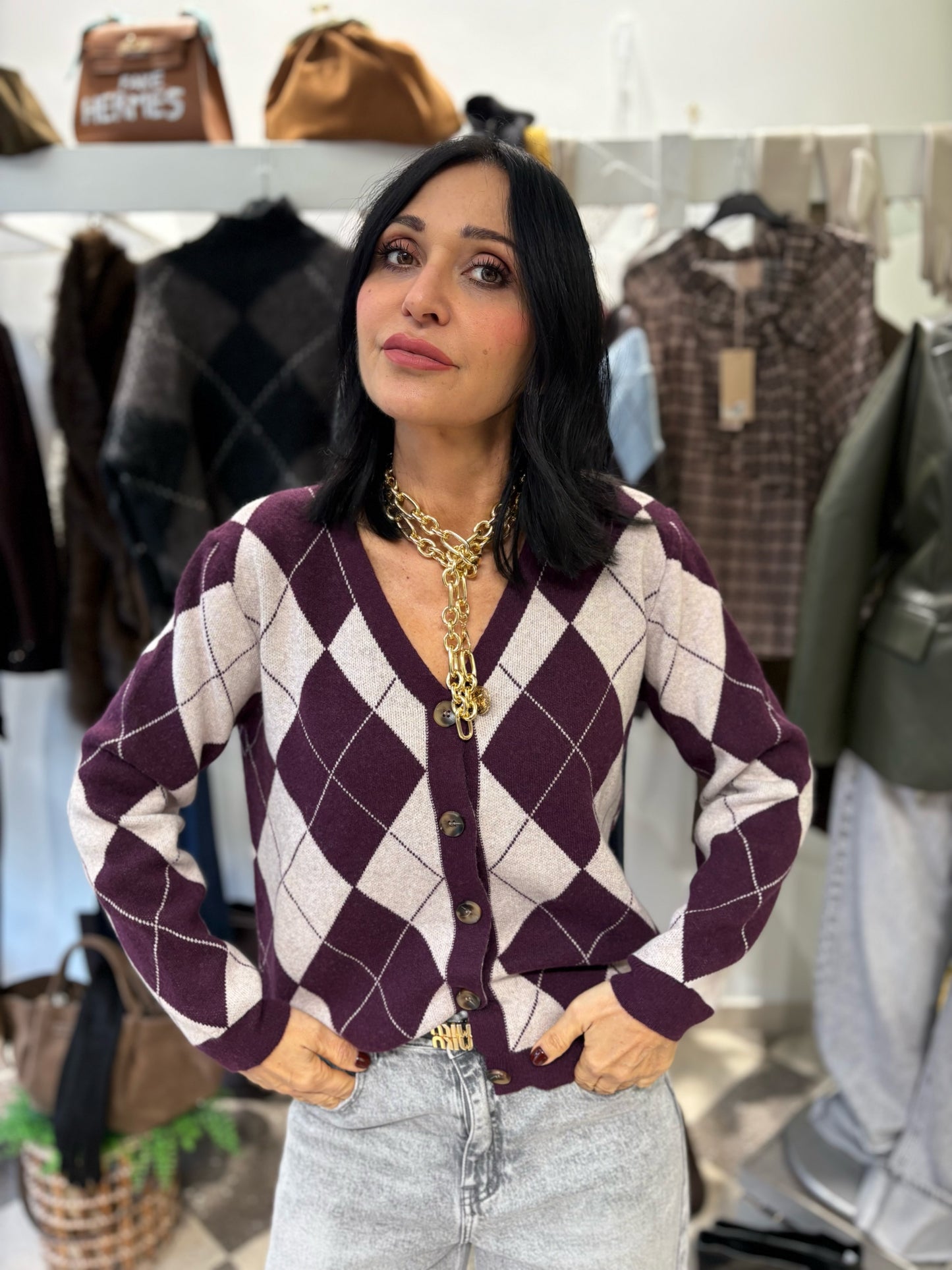 Cardigan rombi con bottoni