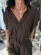 Completo camicia e pantalone palazzo - cioccolato