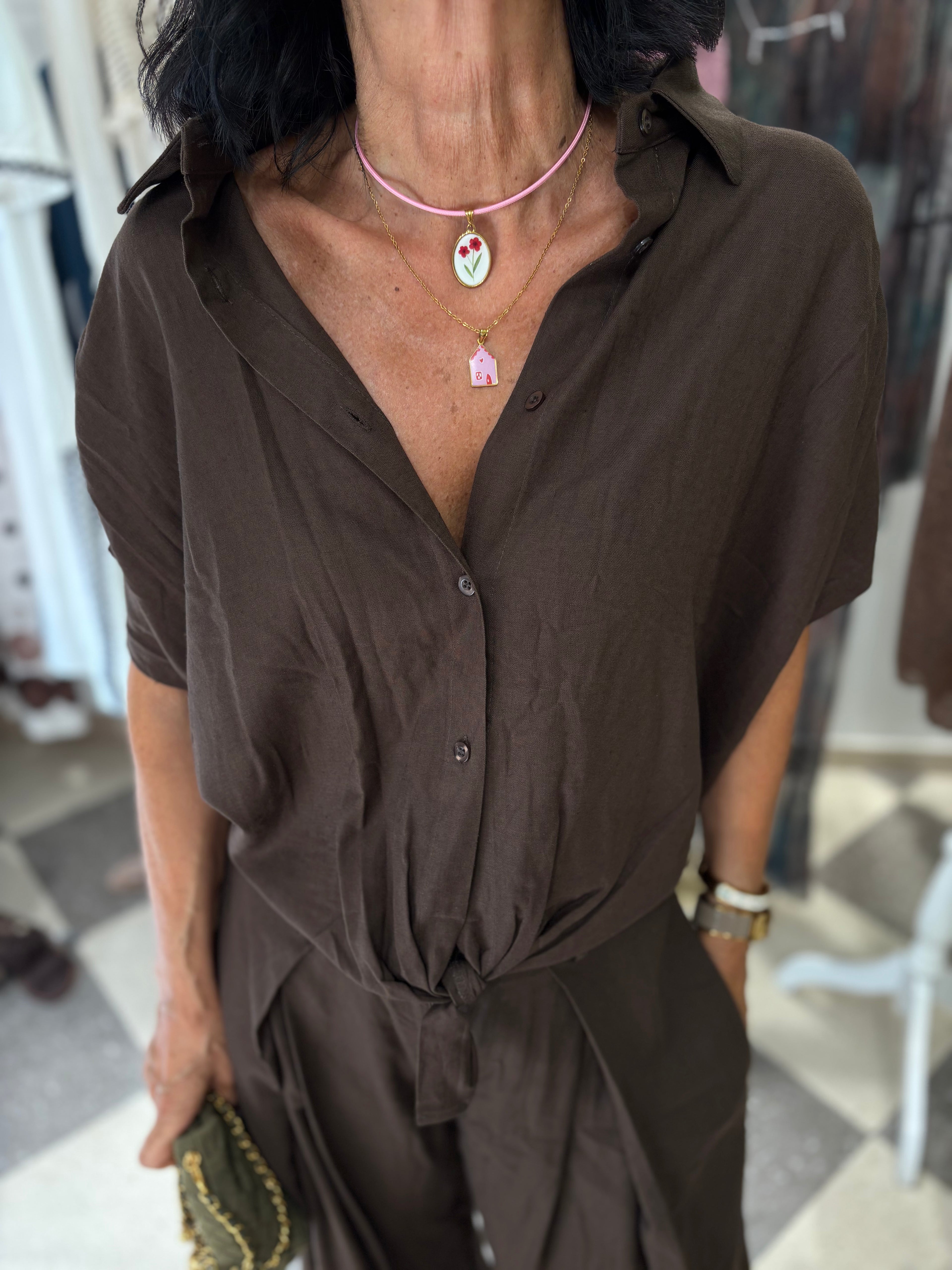 Completo camicia e pantalone palazzo - cioccolato