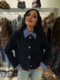 Giacca bouclé blu navy con colletto e dettaglio manica rimovibili