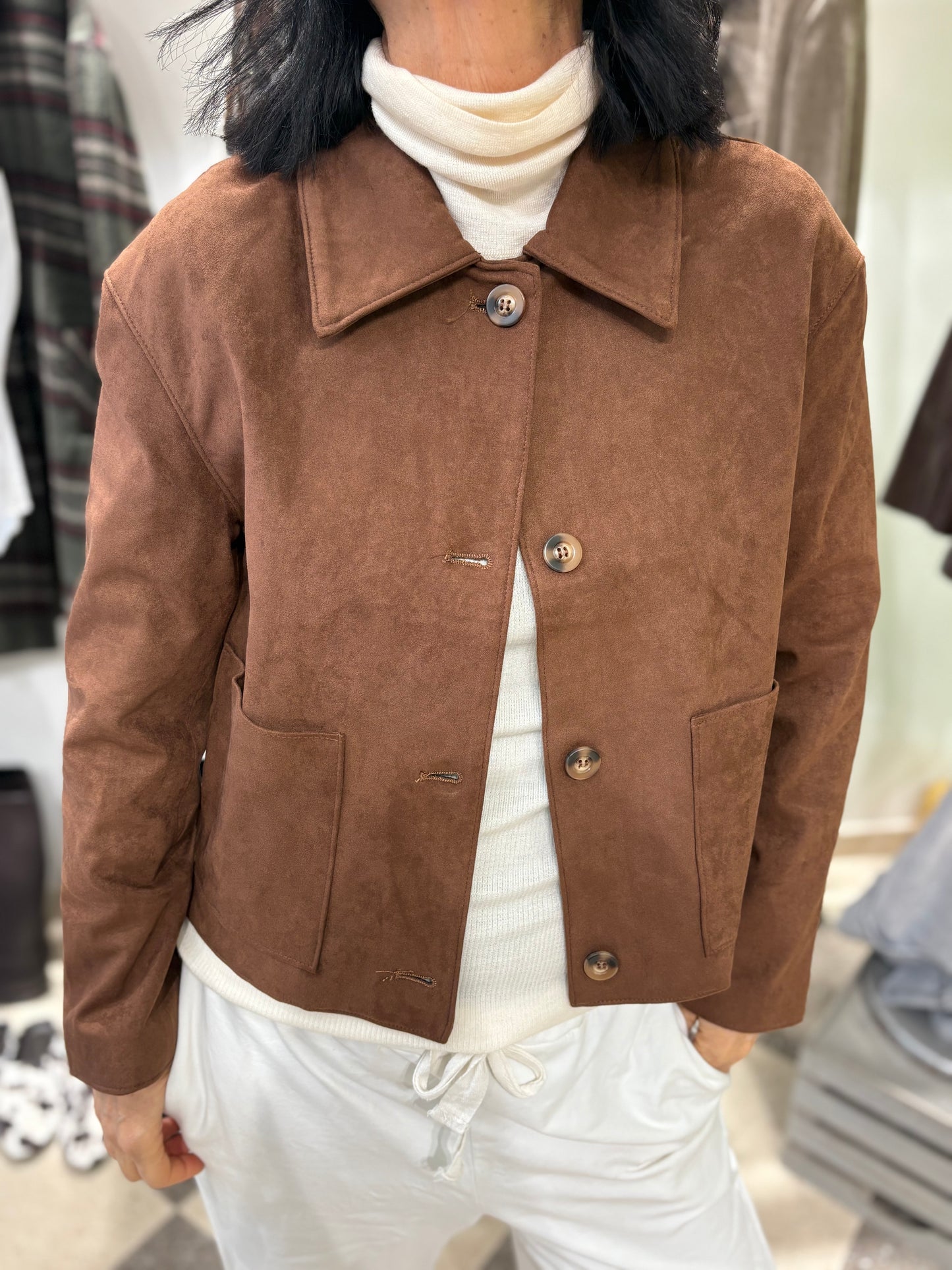 Giacca in eco daino tabacco