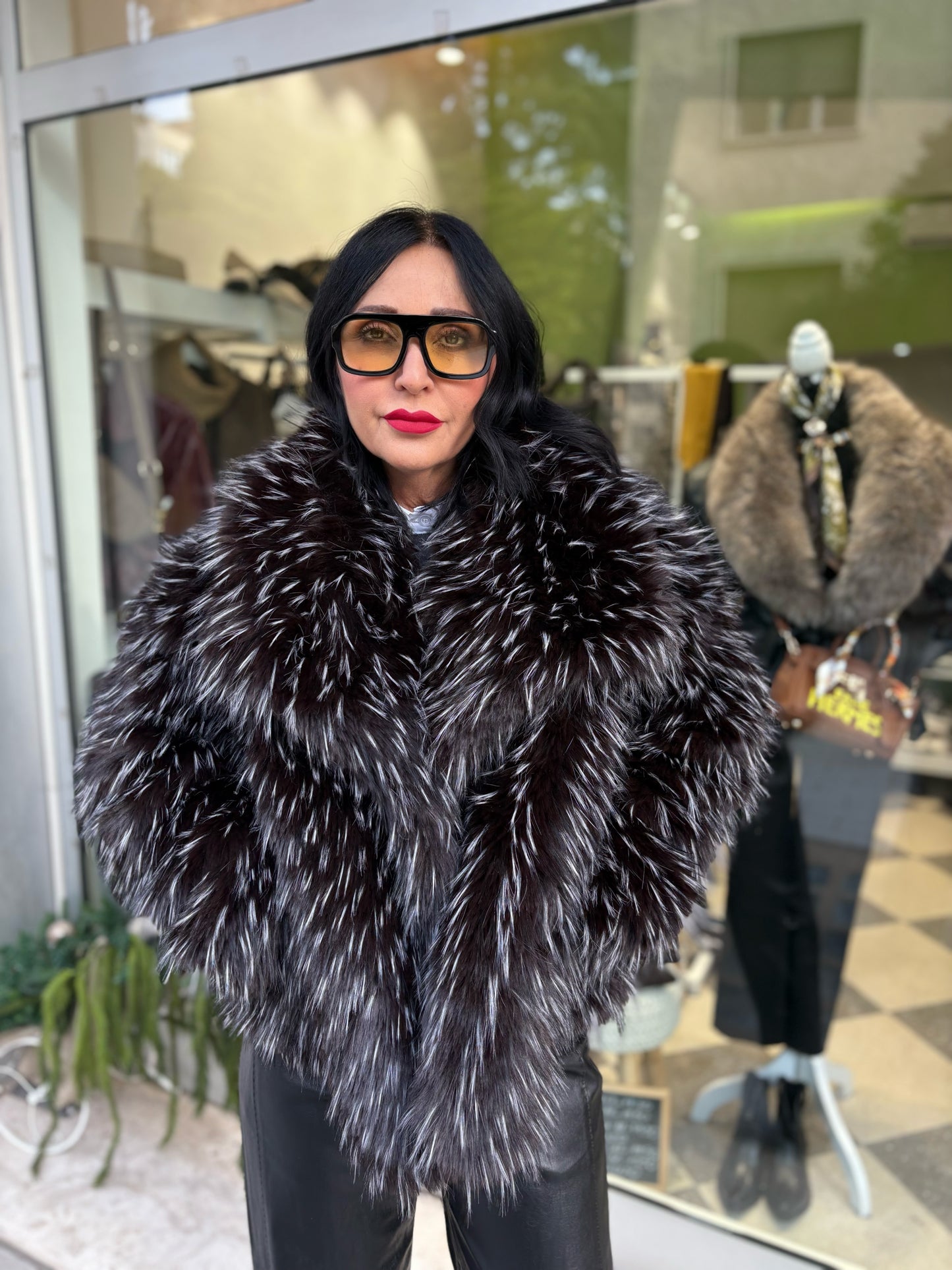 Eco pelliccia screziata a pelo lungo