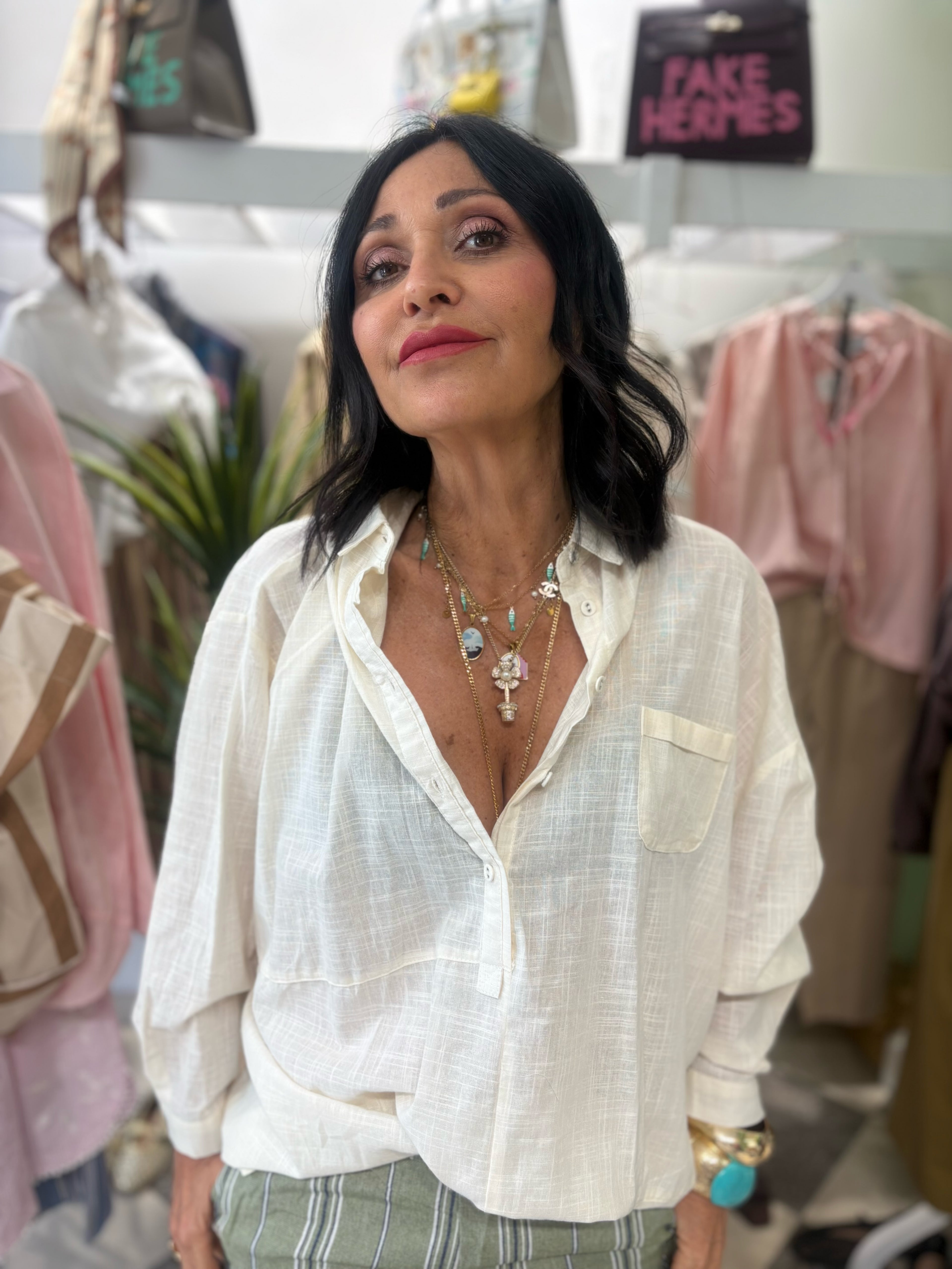 Camicia over 100% cotone burro