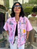 Giacca custom denim rosa - modello manica corta