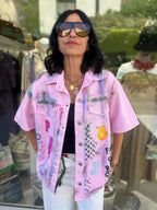 Giacca custom denim rosa - modello manica corta