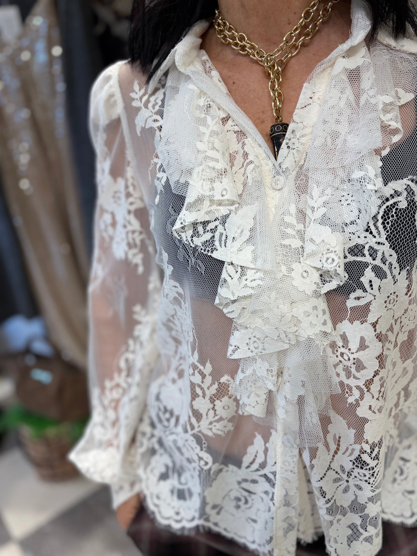 Motel camicia in pizzo panna